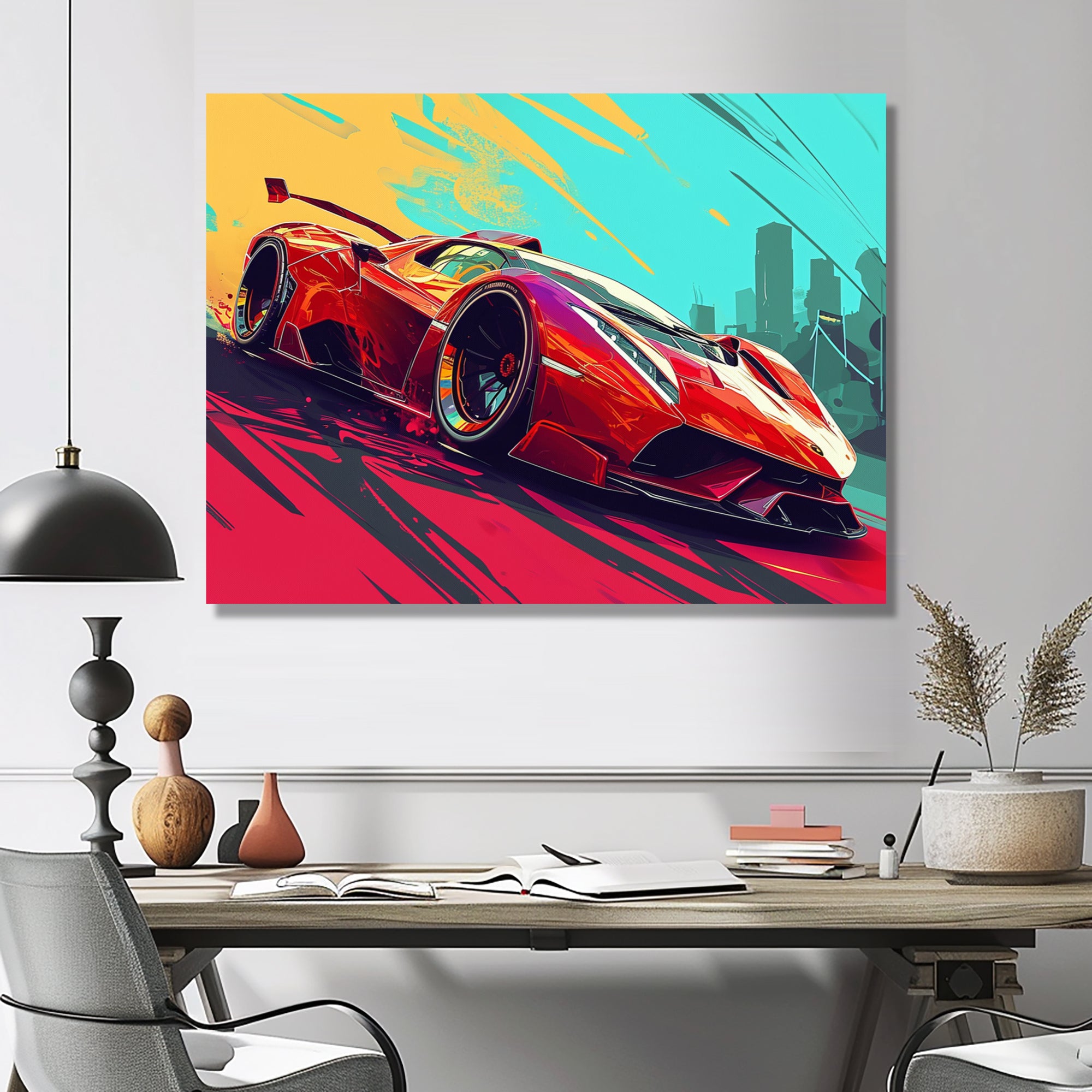 High Speed Retro Red Sports Car - Car Exotic Canvas Wall Art