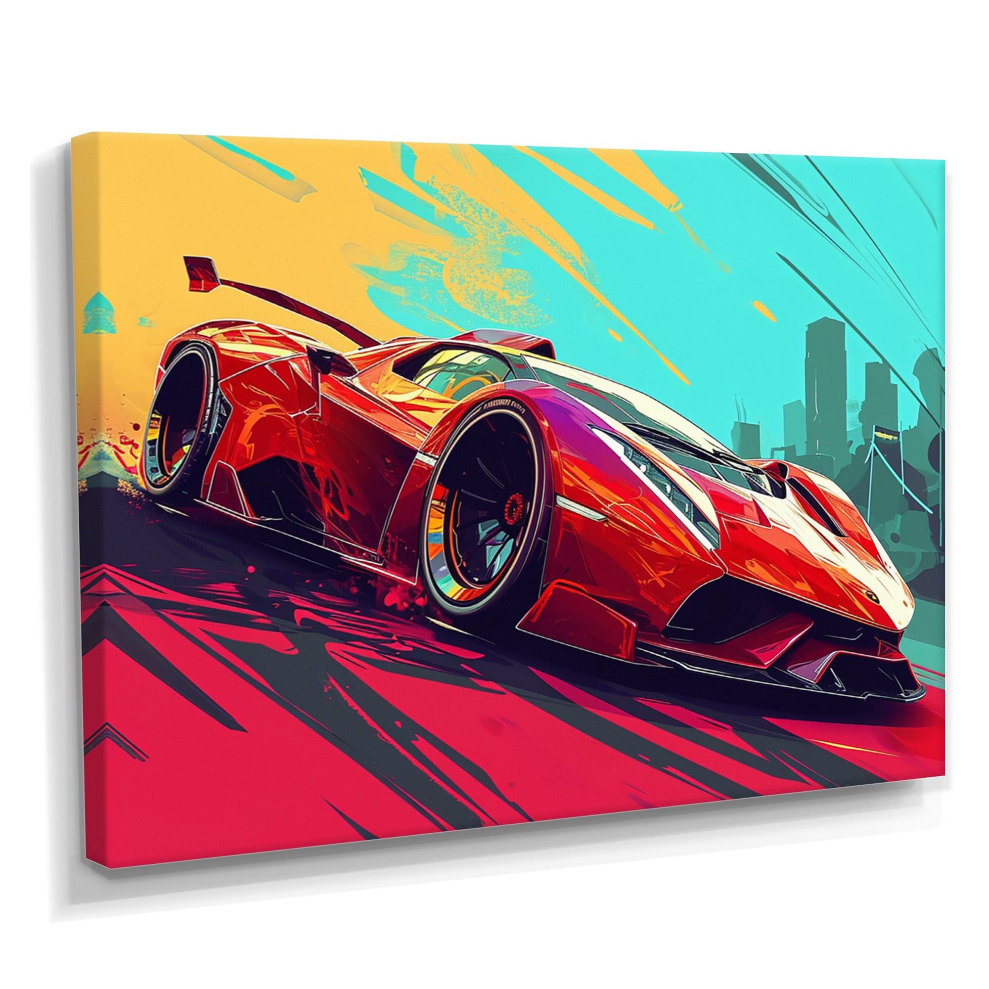 High Speed Retro Red Sports Car - Car Exotic Canvas Wall Art