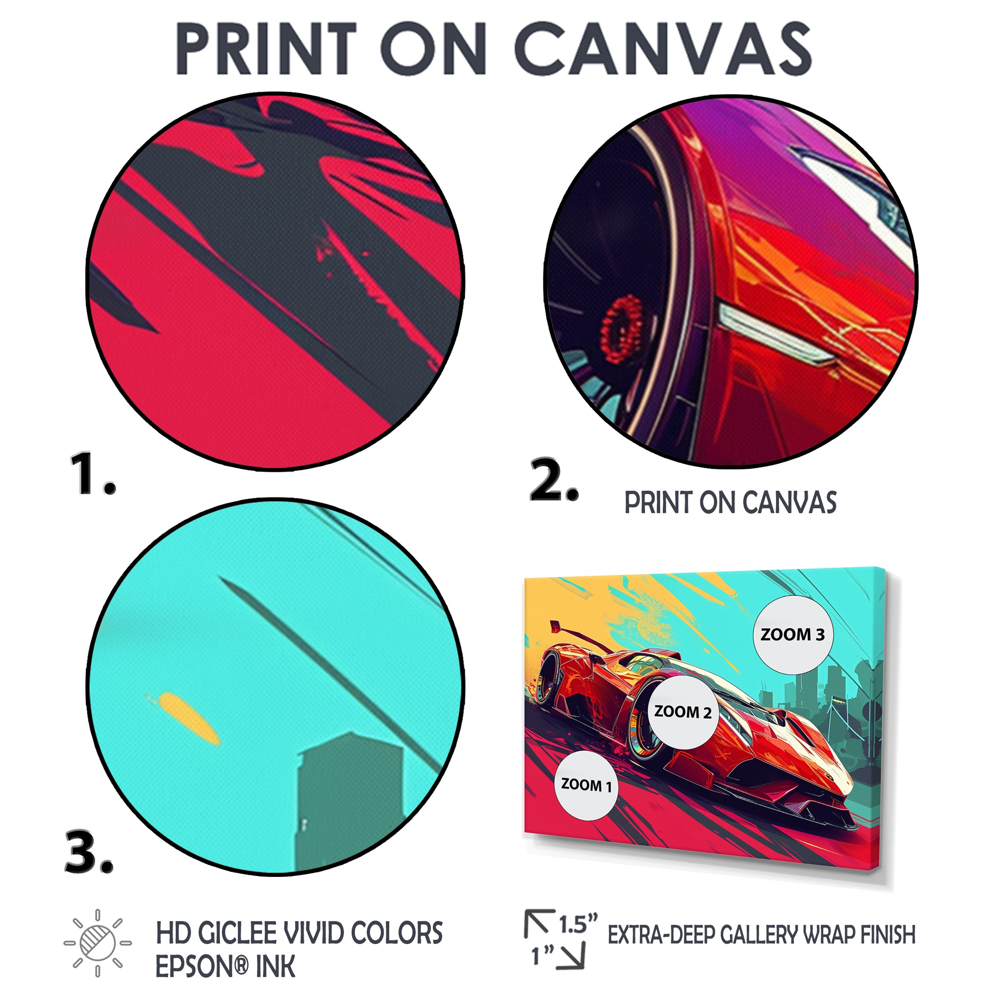 High Speed Retro Red Sports Car - Car Exotic Canvas Wall Art