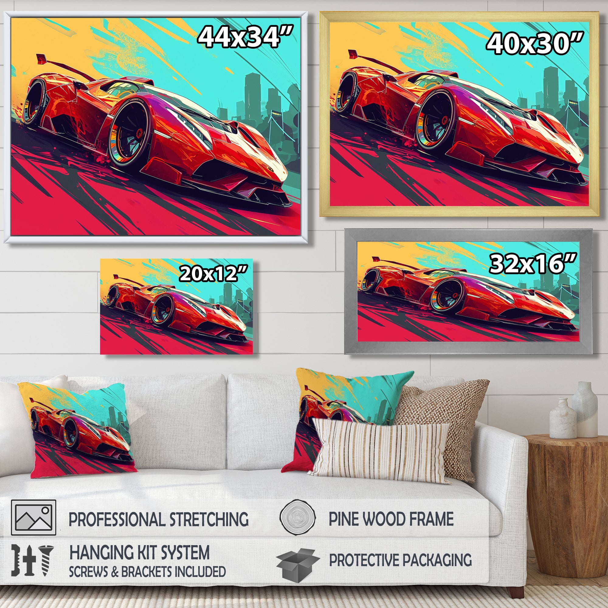 High Speed Retro Red Sports Car - Car Exotic Canvas Wall Art