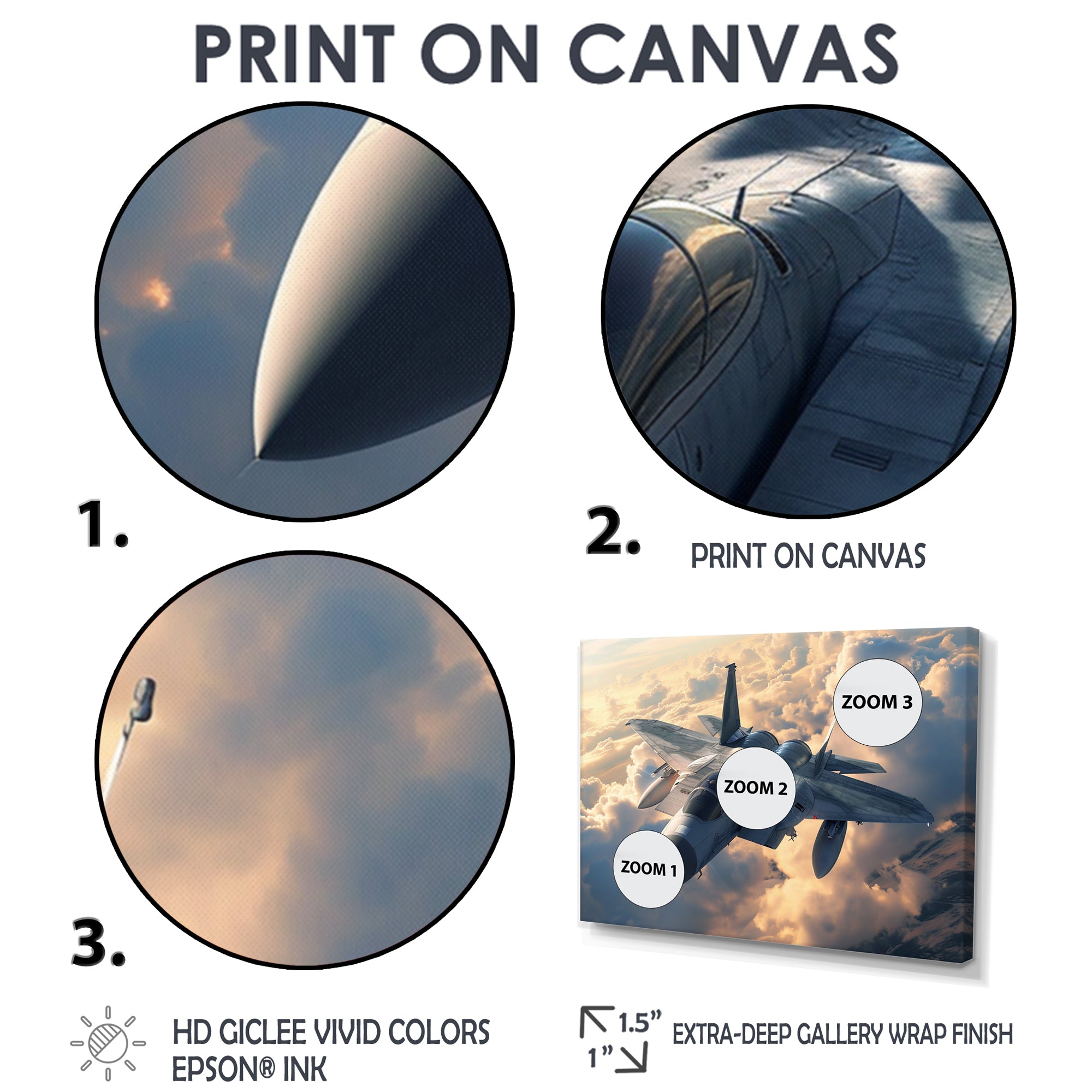 Fighter Jet In Action Above The Clouds - Train Canvas Wall Art