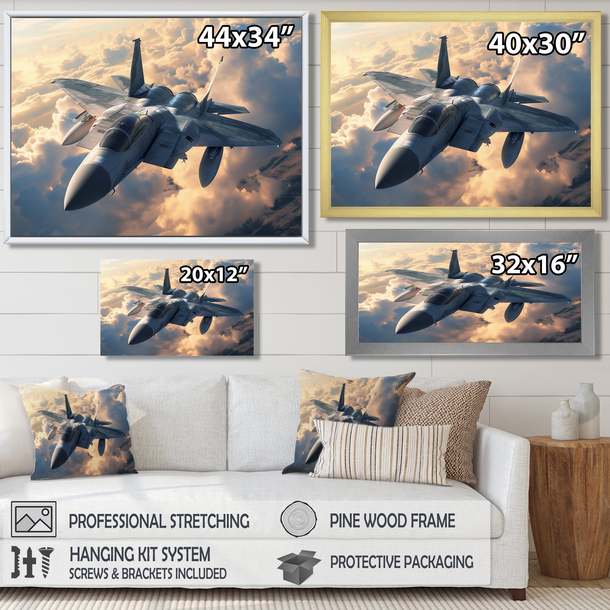 Fighter Jet In Action Above The Clouds - Train Canvas Wall Art