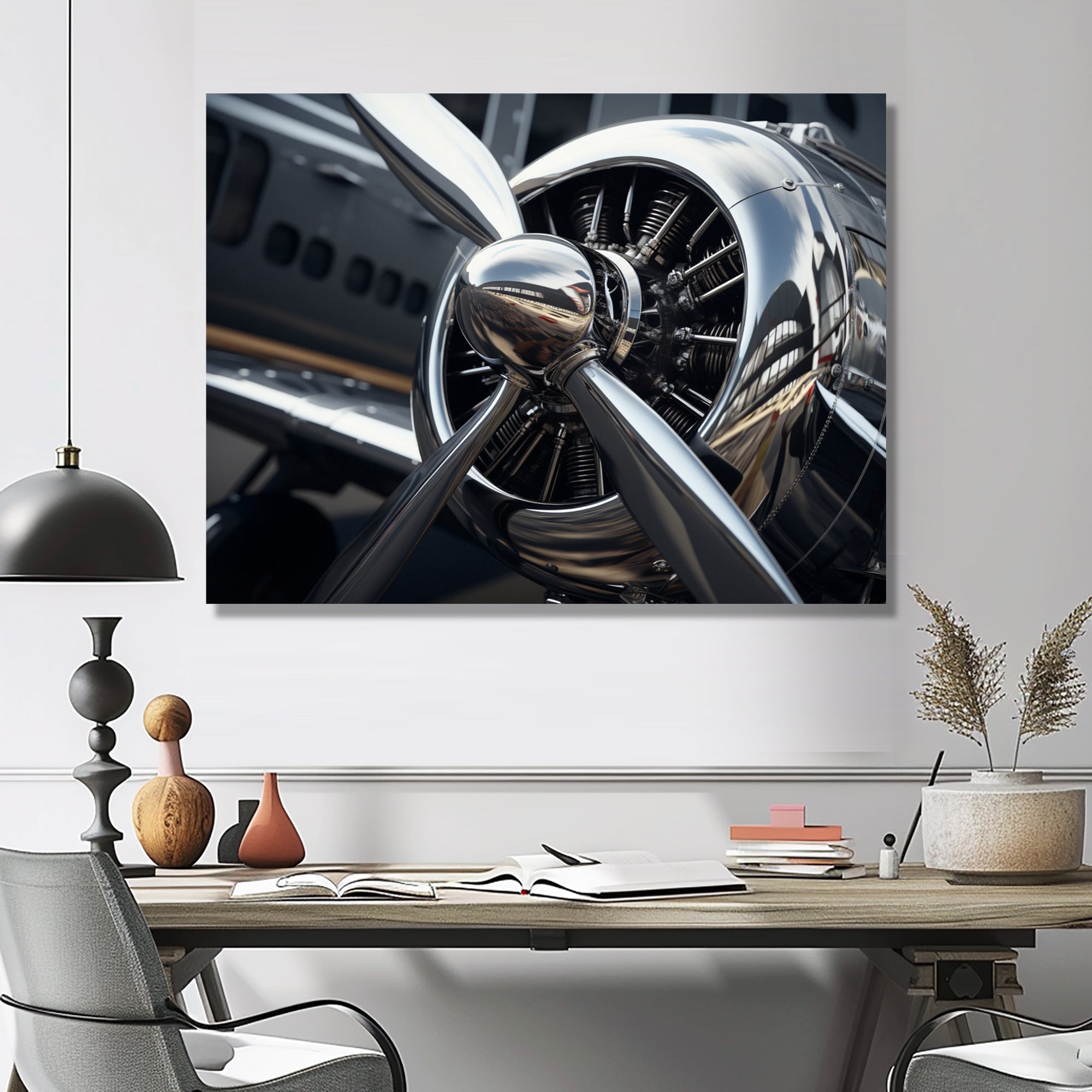 Silver Wings Chrome Reflection Airliner - Train Canvas Wall Art