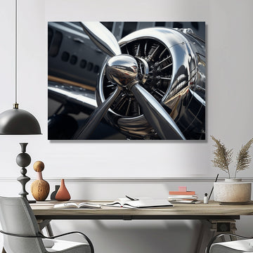 Silver Wings Chrome Reflection Airliner - Train Canvas Wall Art
