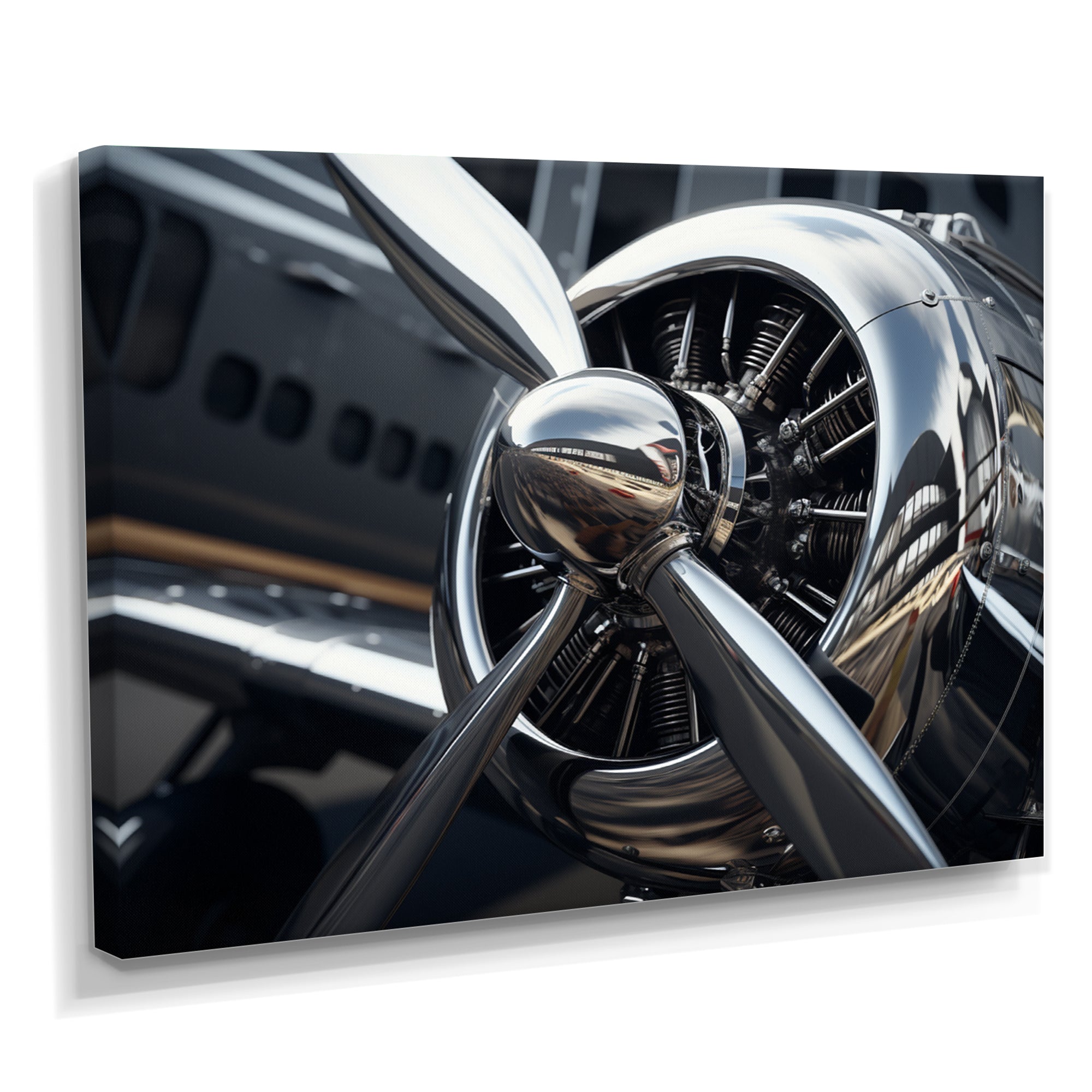 Silver Wings Chrome Reflection Airliner - Train Canvas Wall Art