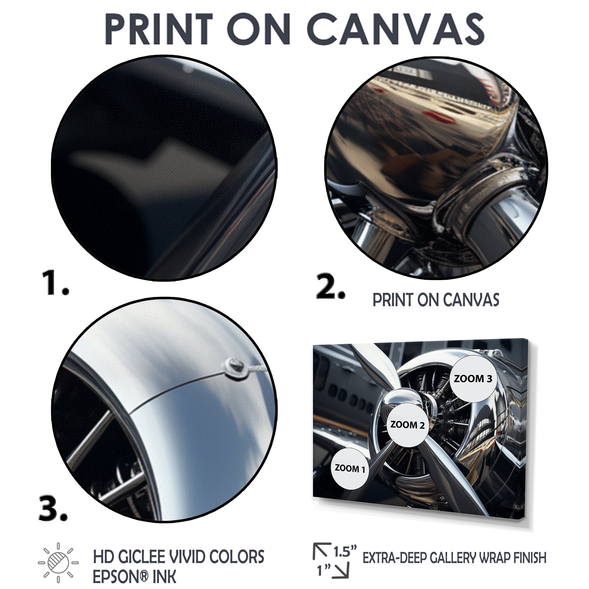 Silver Wings Chrome Reflection Airliner - Train Canvas Wall Art