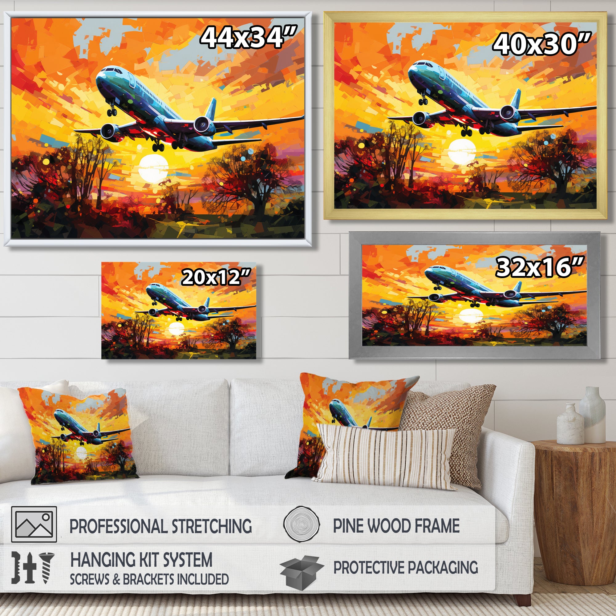 Airliner Taking Off In The Autumn Sunset - Train Canvas Wall Art