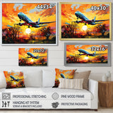 Airliner Taking Off In The Autumn Sunset - Train Canvas Wall Art