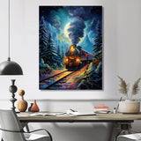 Polar Express Full Moon Mountains Steam - Train Canvas Wall Art