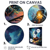 Polar Express Full Moon Mountains Steam - Train Canvas Wall Art