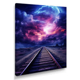 Purple Lavender Train Tracks Fuchsia Sunset Clouds I - Train Canvas Wall Art