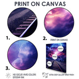 Purple Lavender Train Tracks Fuchsia Sunset Clouds I - Train Canvas Wall Art