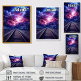 Purple Lavender Train Tracks Fuchsia Sunset Clouds I - Train Canvas Wall Art