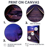 Purple Train Tracks To The Full Moon - Train Canvas Wall Art