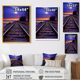 Purple Train Tracks To The Full Moon - Train Canvas Wall Art