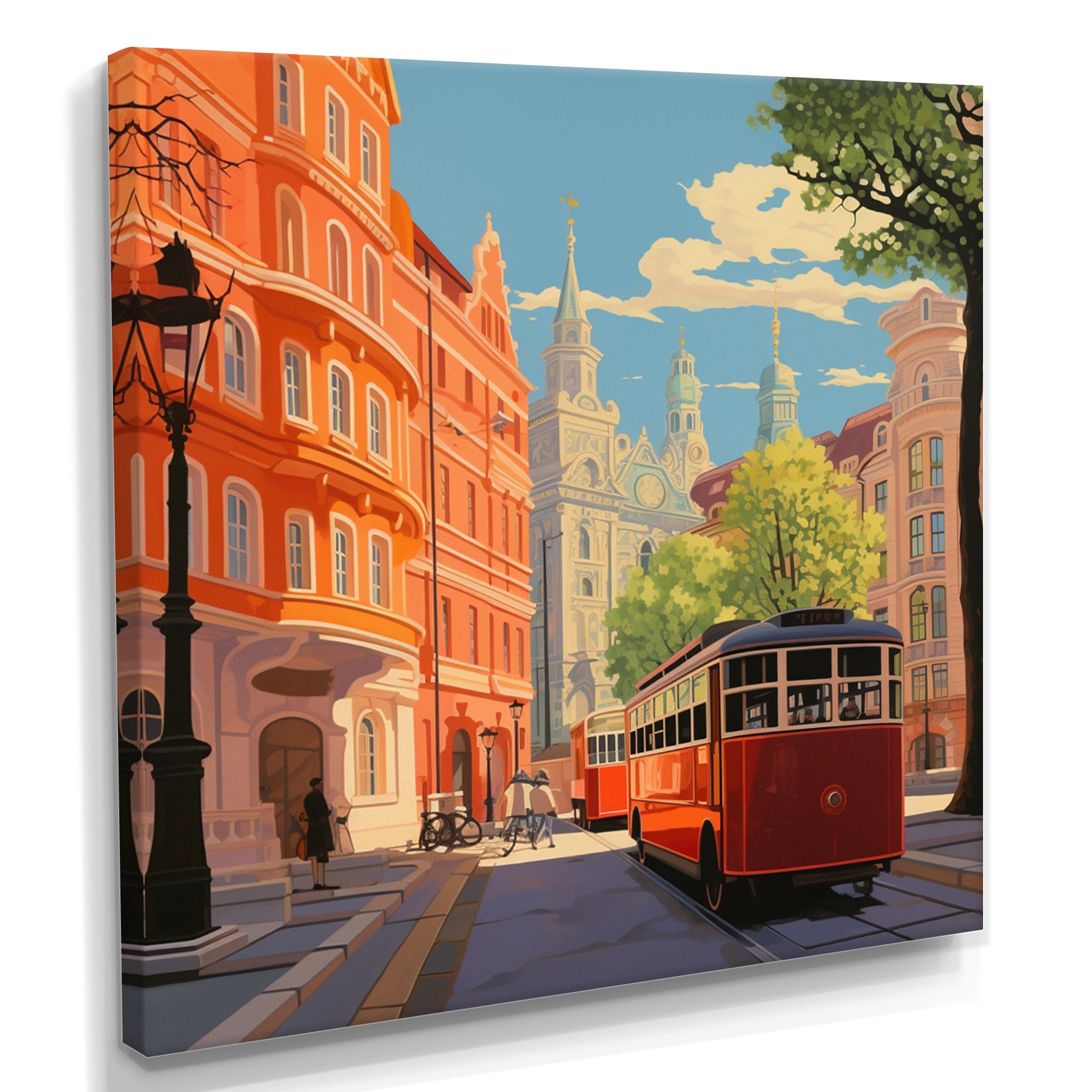 Vintage Tram in Sunny Barcelona - Train Canvas Wall Art