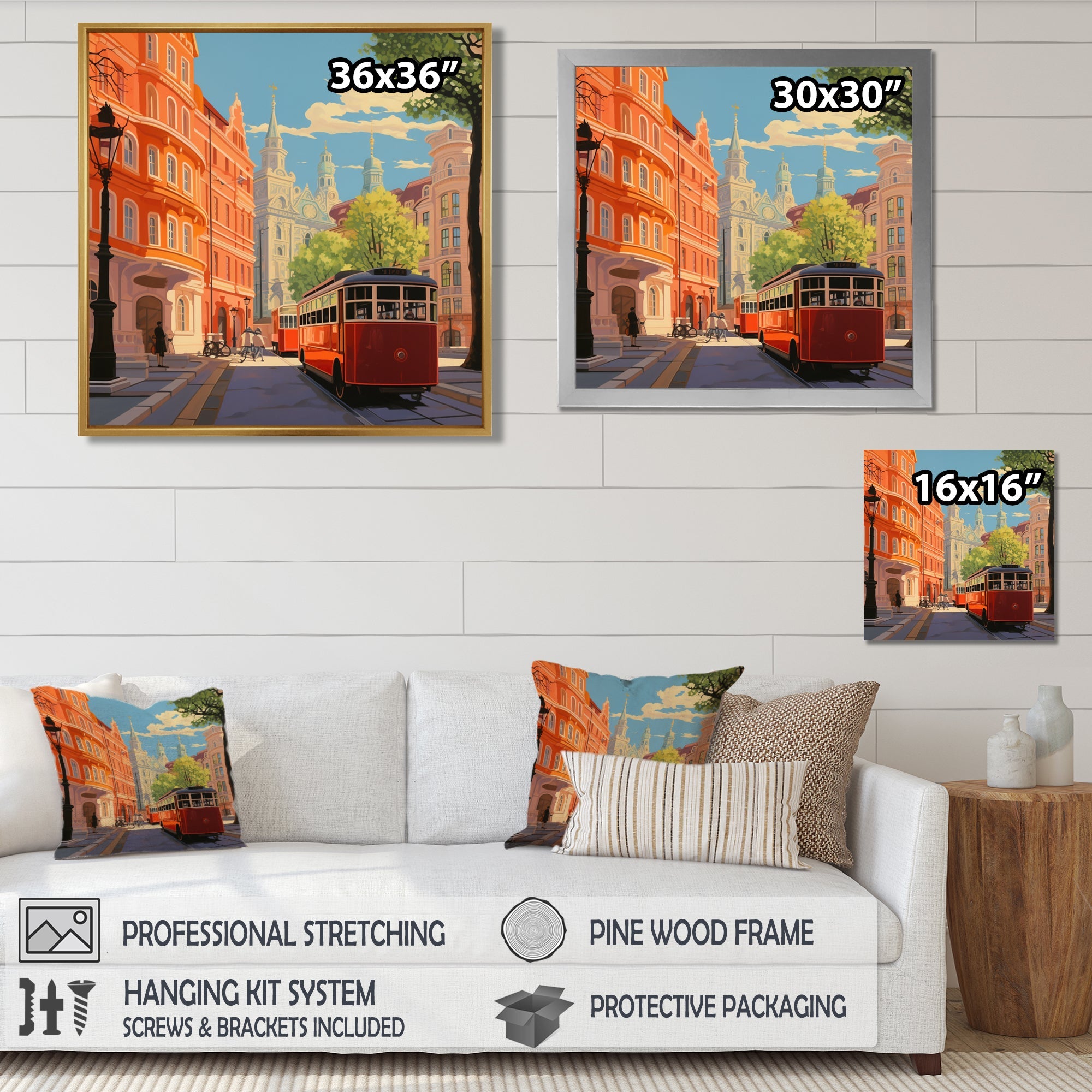 Vintage Tram in Sunny Barcelona - Train Canvas Wall Art
