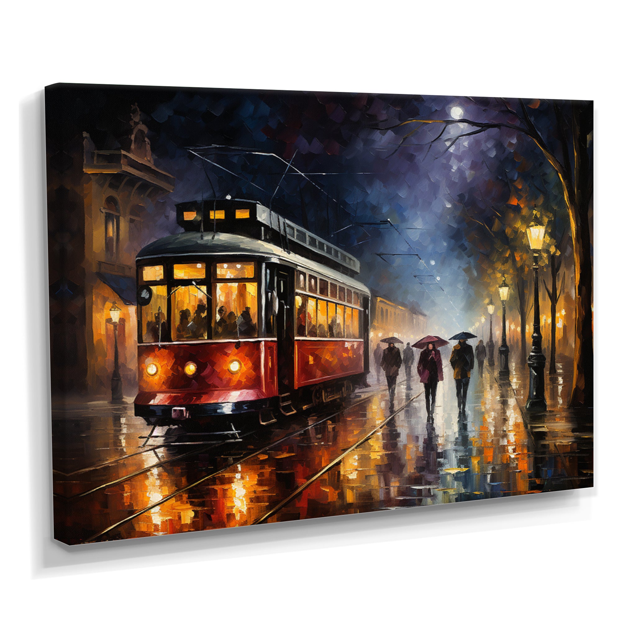 Vintage Tram Rainy Evening Paris - Train Canvas Wall Art
