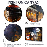 Vintage Tram Rainy Evening Paris - Train Canvas Wall Art