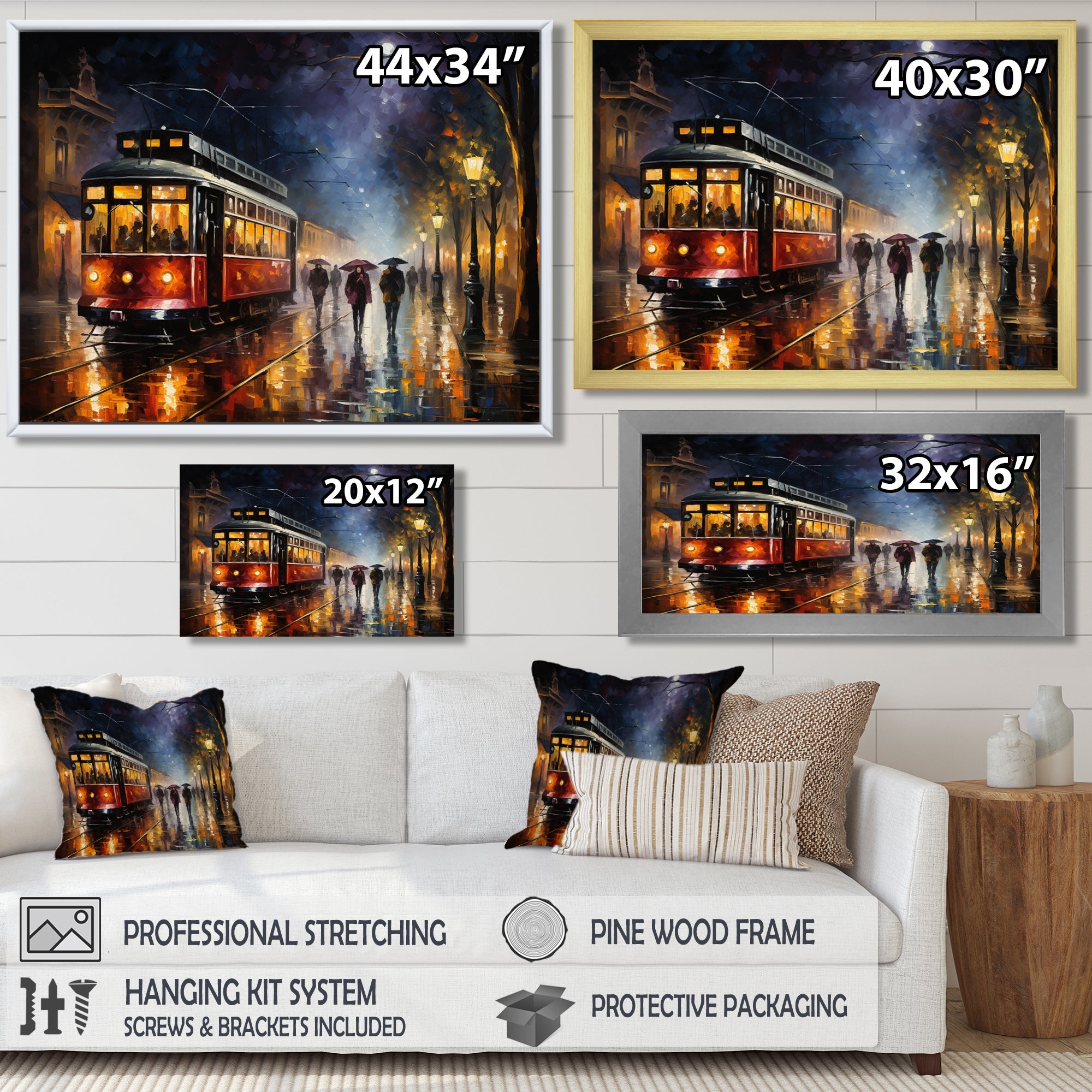 Vintage Tram Rainy Evening Paris - Train Canvas Wall Art