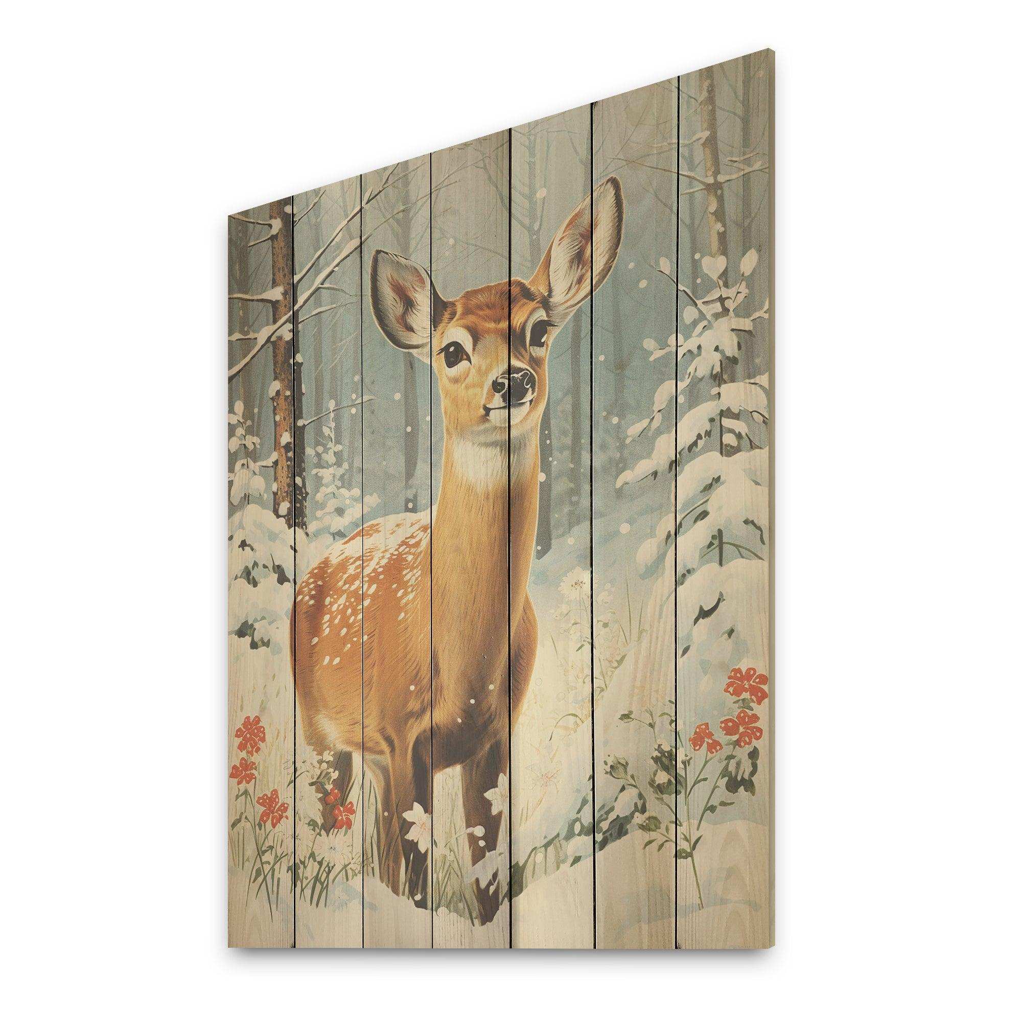 Brown deer Winter  adventure II - Wood Wall Art