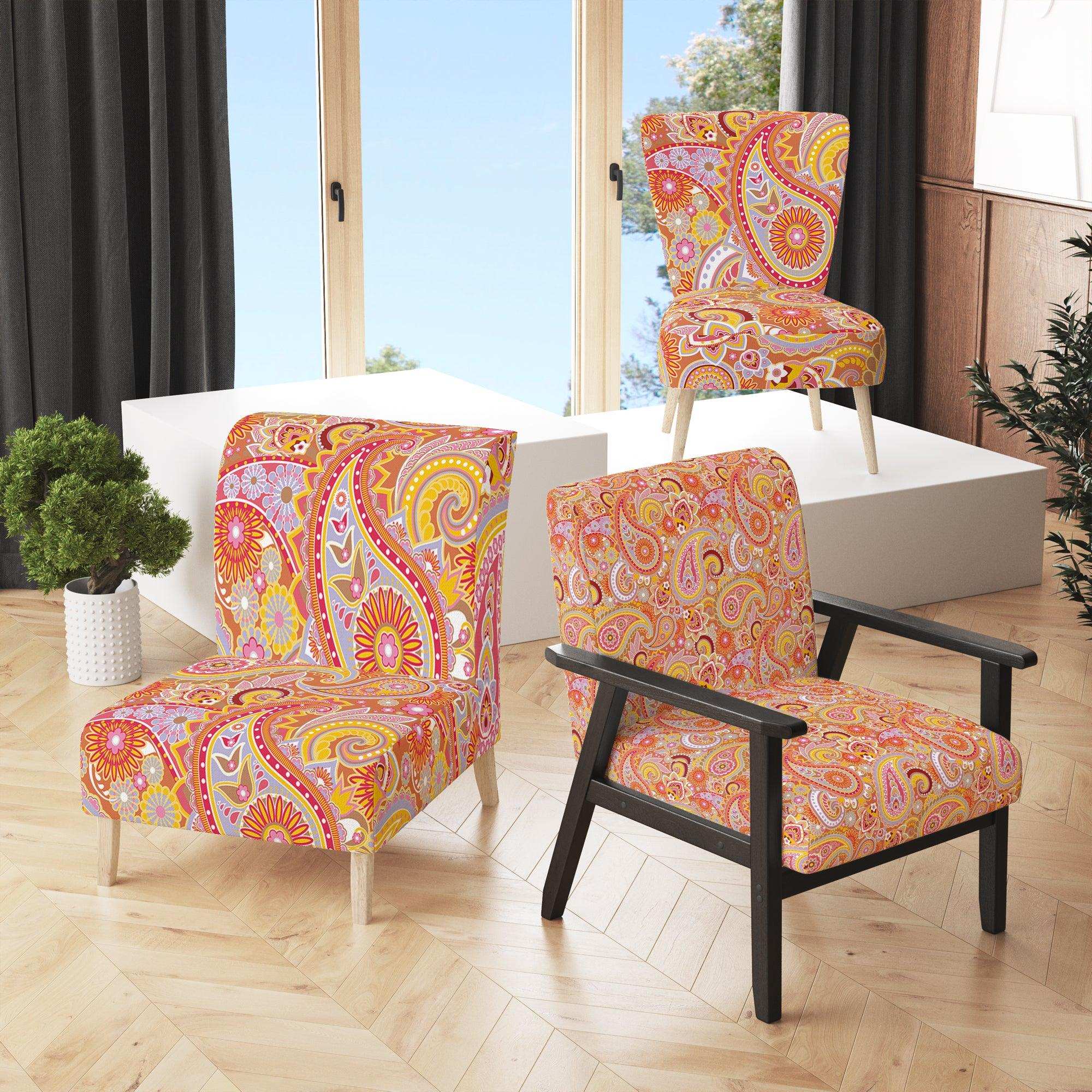 Pattern Based on Traditional Asian Elements Mid-Century Accent Chair