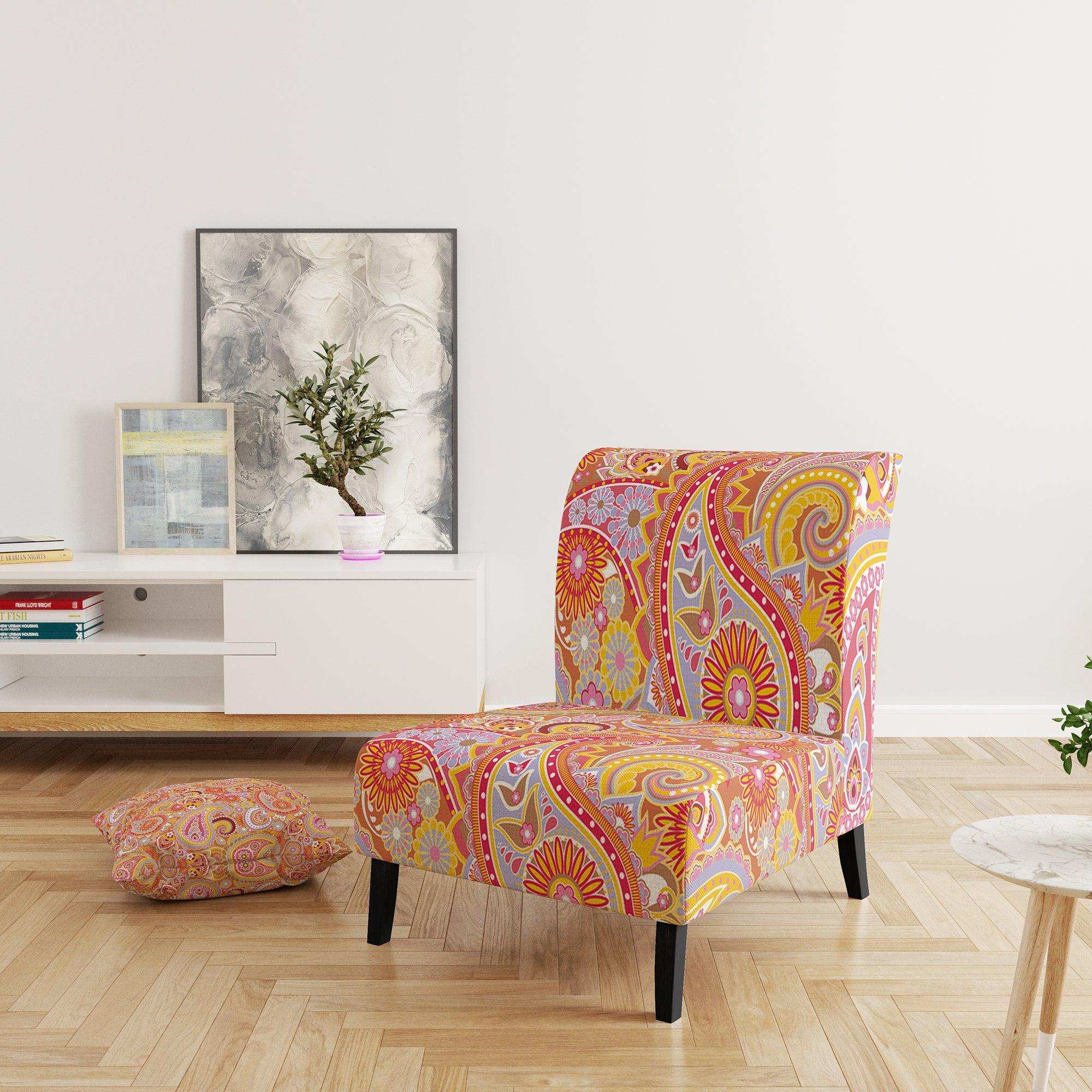 Pattern Based on Traditional Asian Elements Mid-Century Accent Chair
