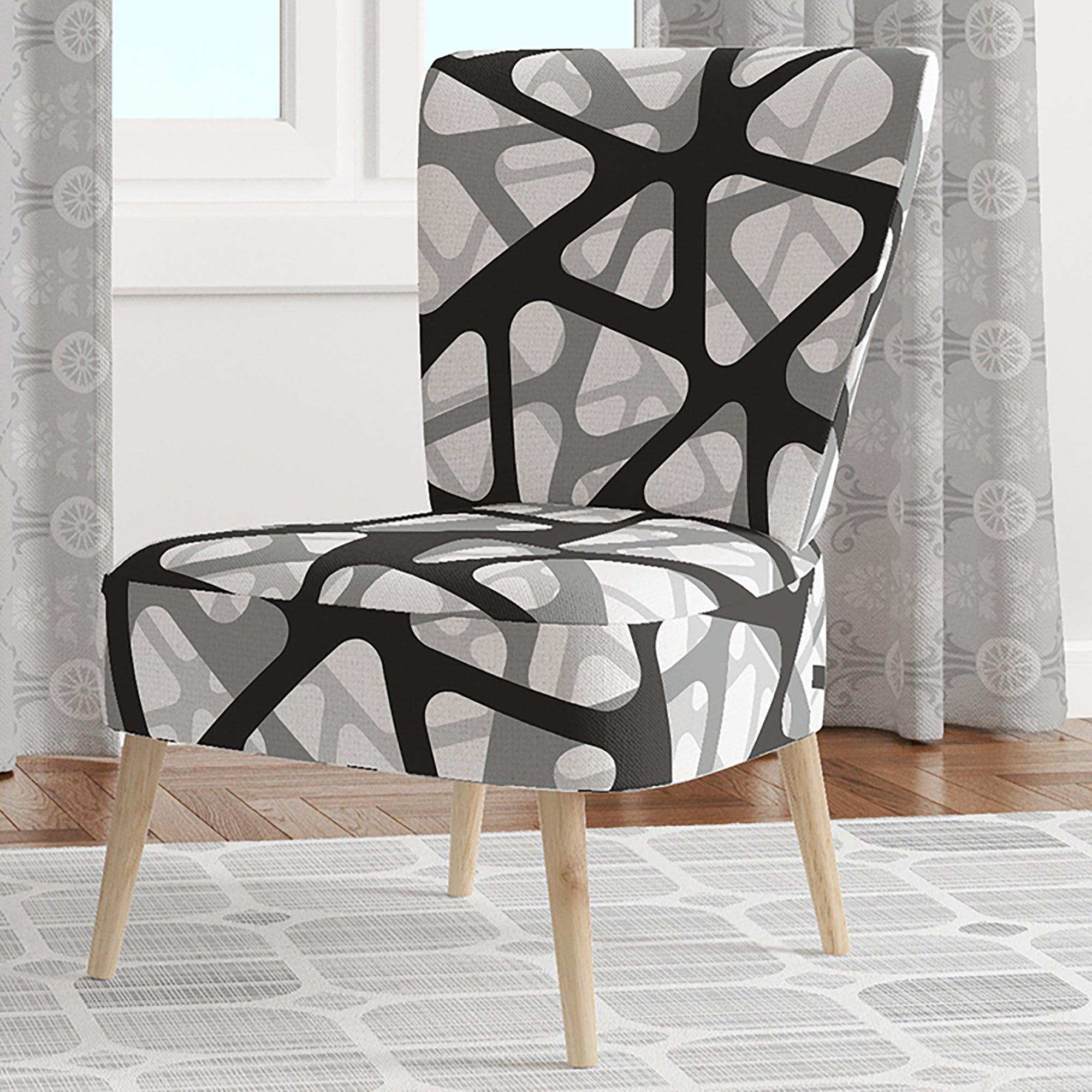 Black and Grey Triangular 3D Texture of Mesh Mid-Century Accent Chair