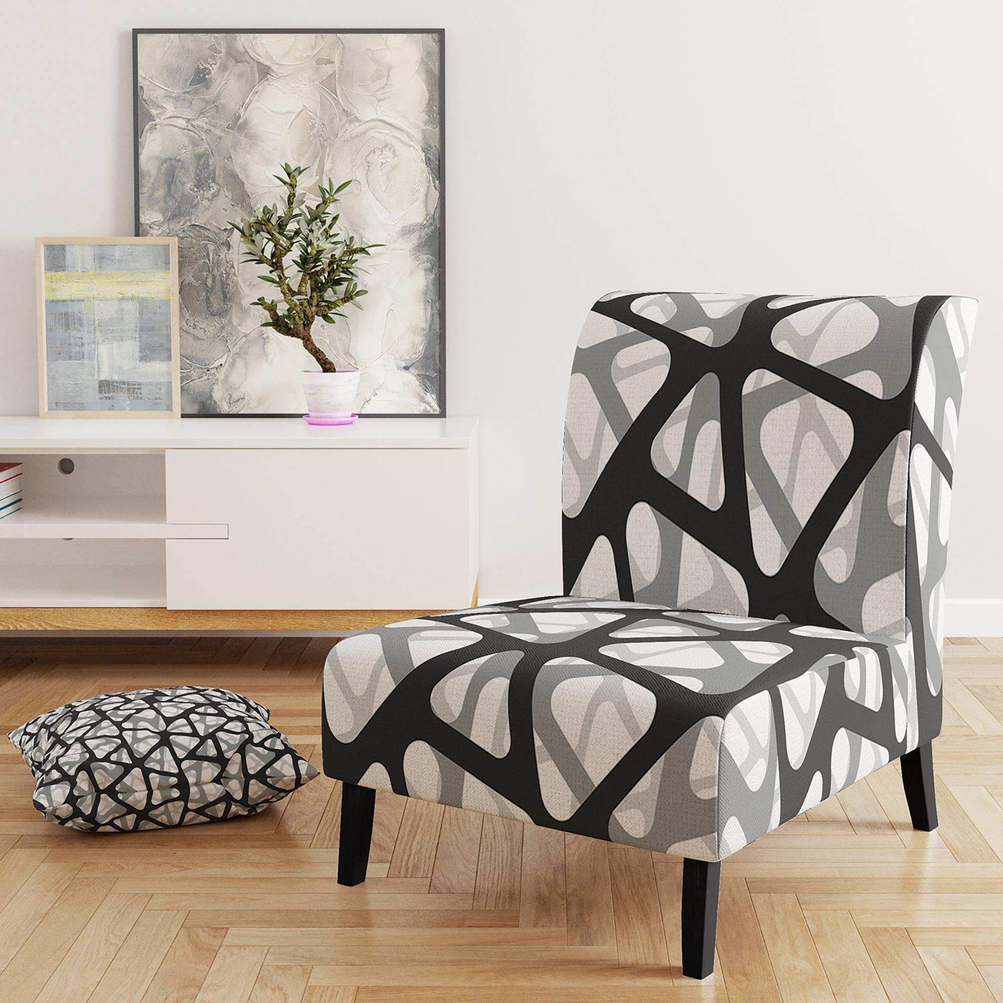 Black and Grey Triangular 3D Texture of Mesh Mid-Century Accent Chair