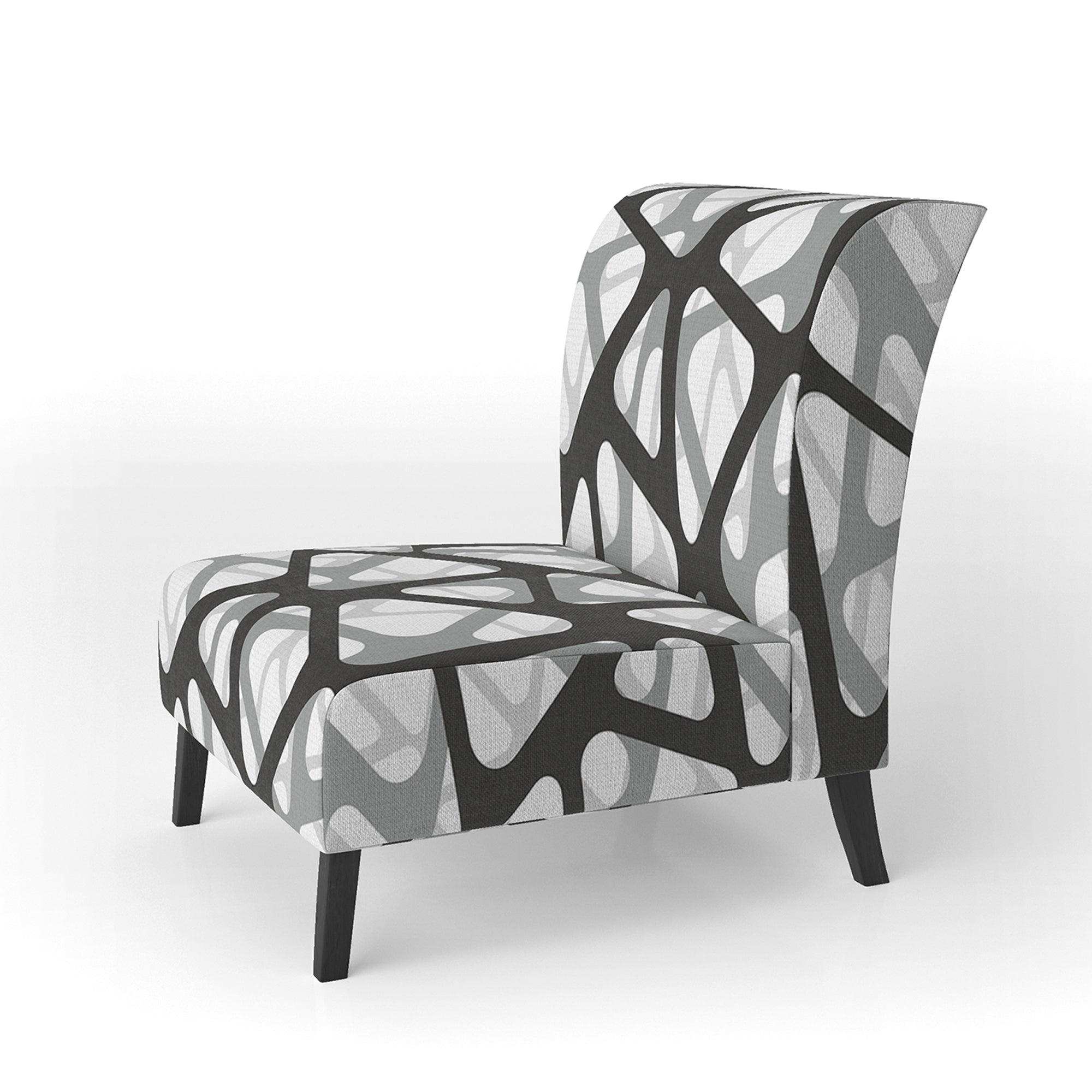 Black and Grey Triangular 3D Texture of Mesh Mid-Century Accent Chair