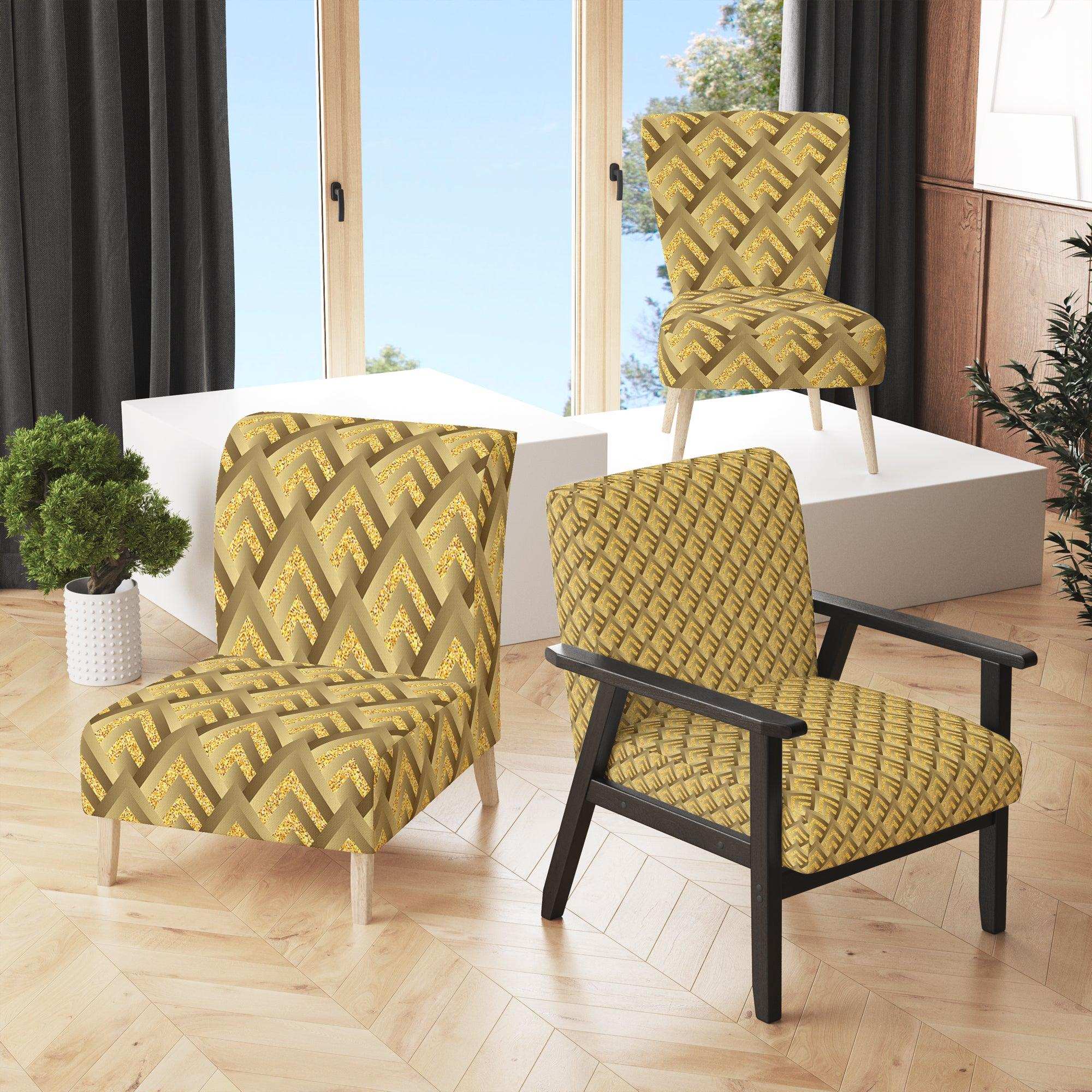 Golden Plaid pattern Mid-Century Accent Chair