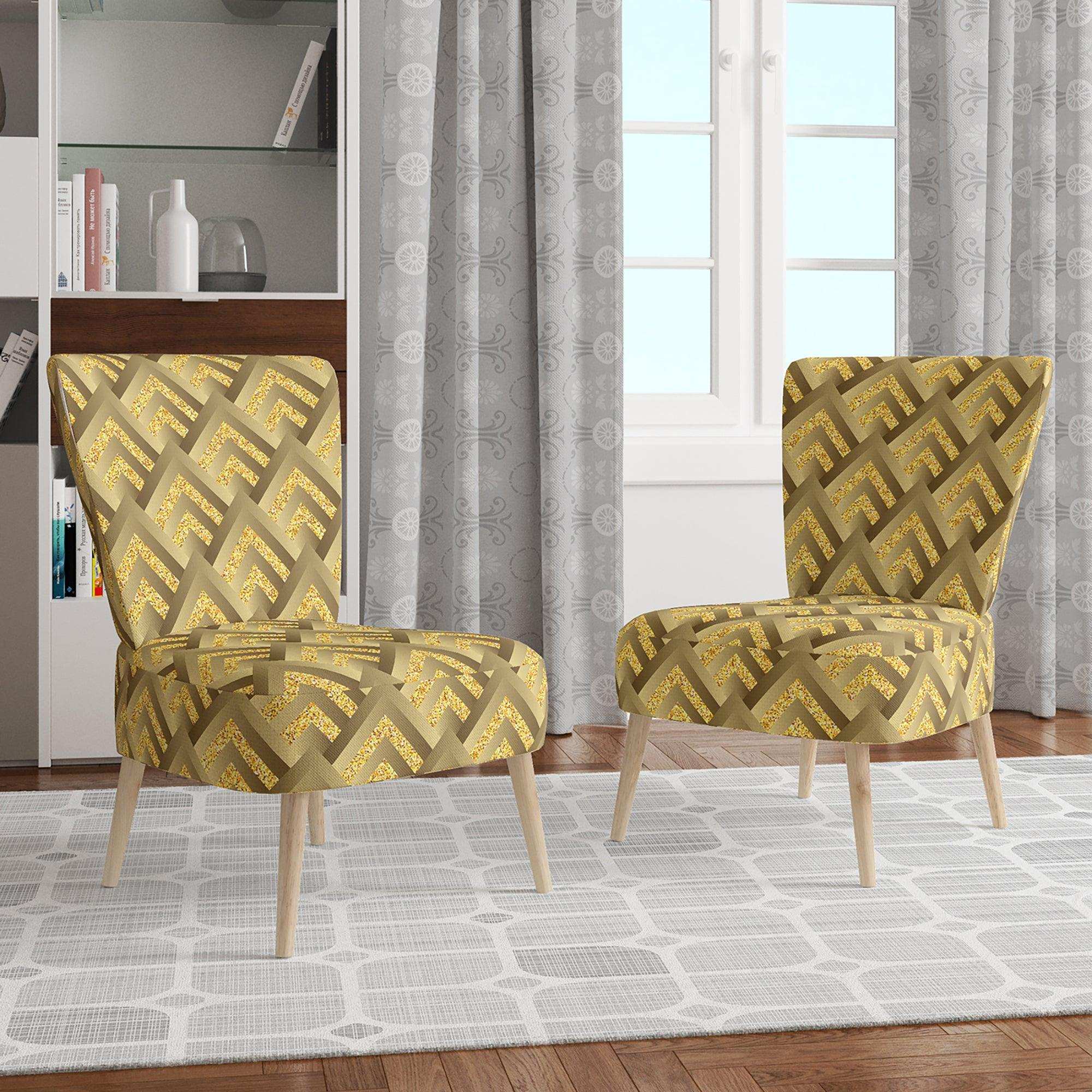 Golden Plaid pattern Mid-Century Accent Chair
