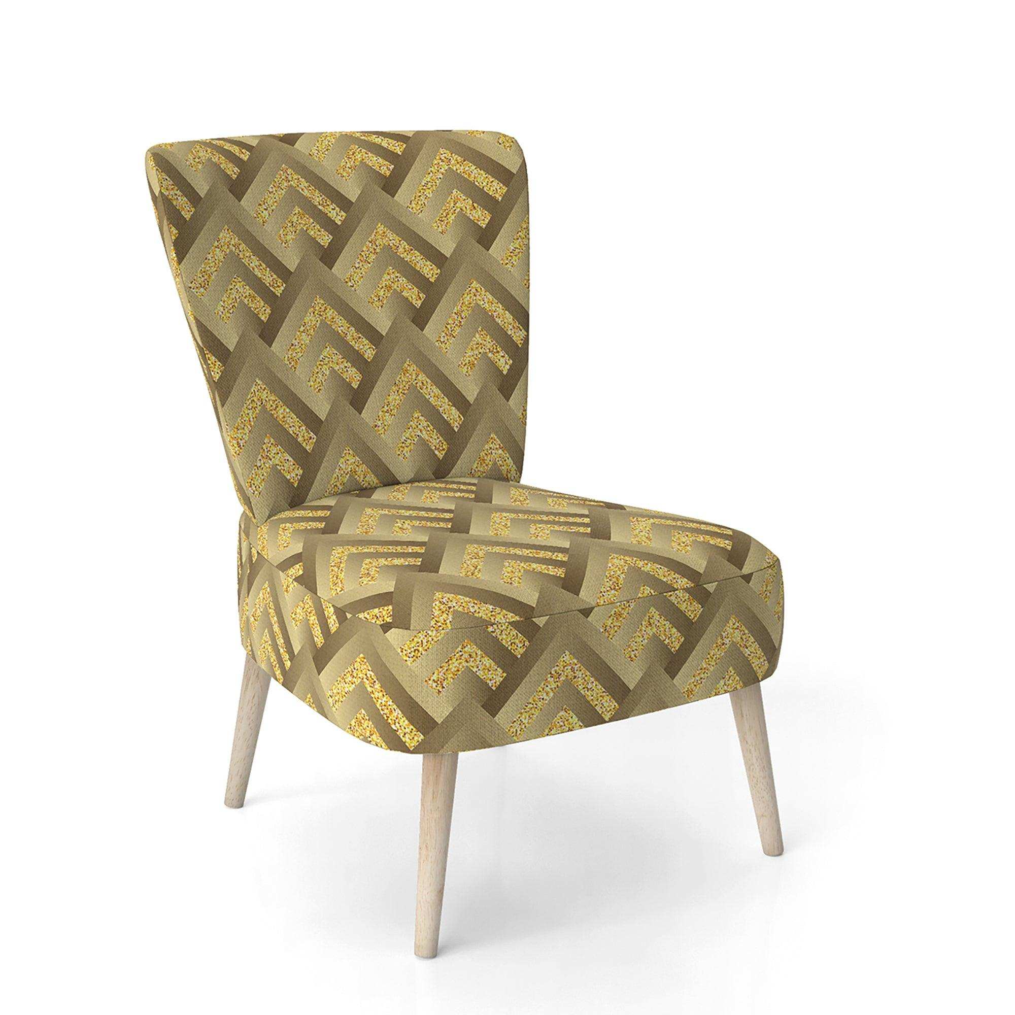 Golden Plaid pattern Mid-Century Accent Chair