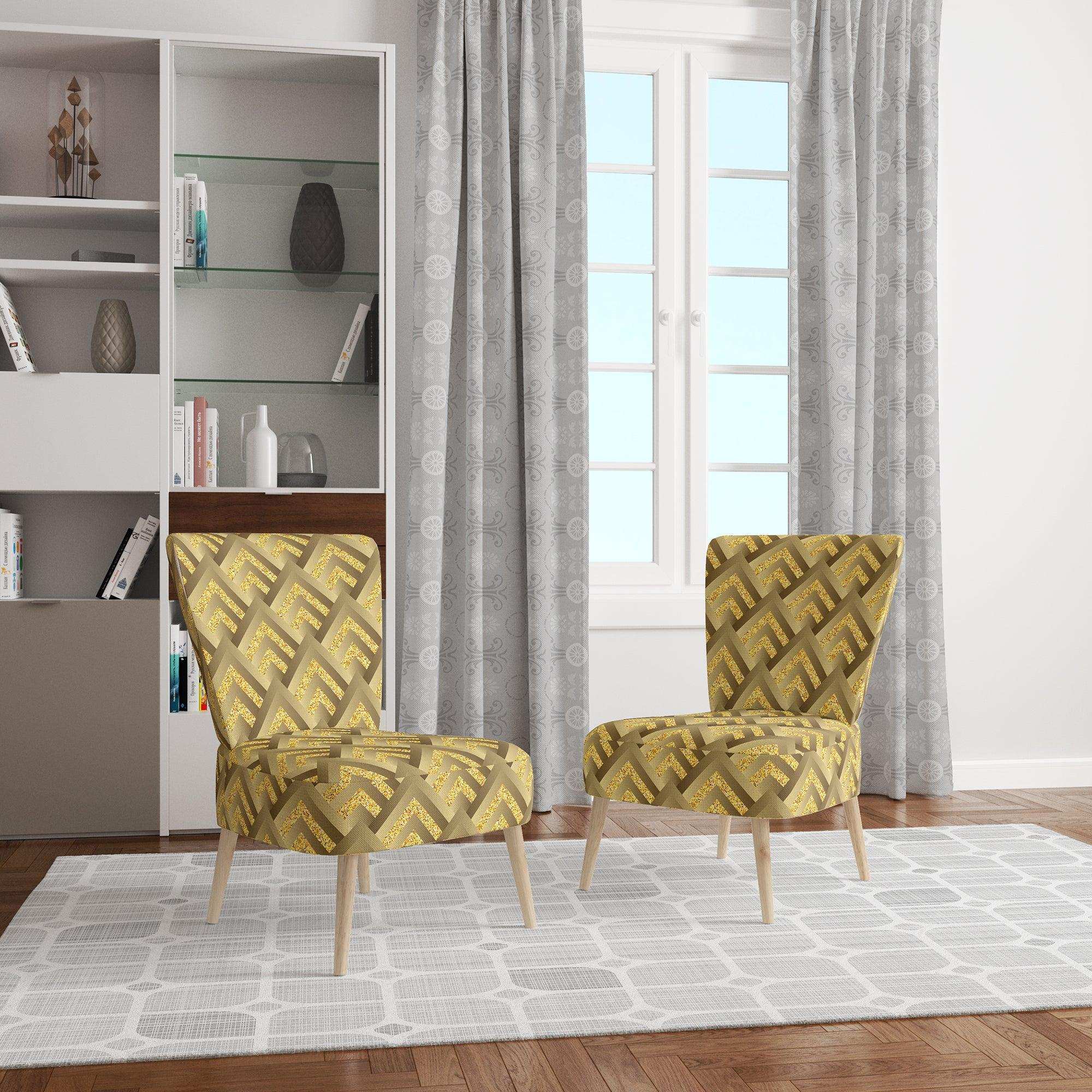 Golden Plaid pattern Mid-Century Accent Chair
