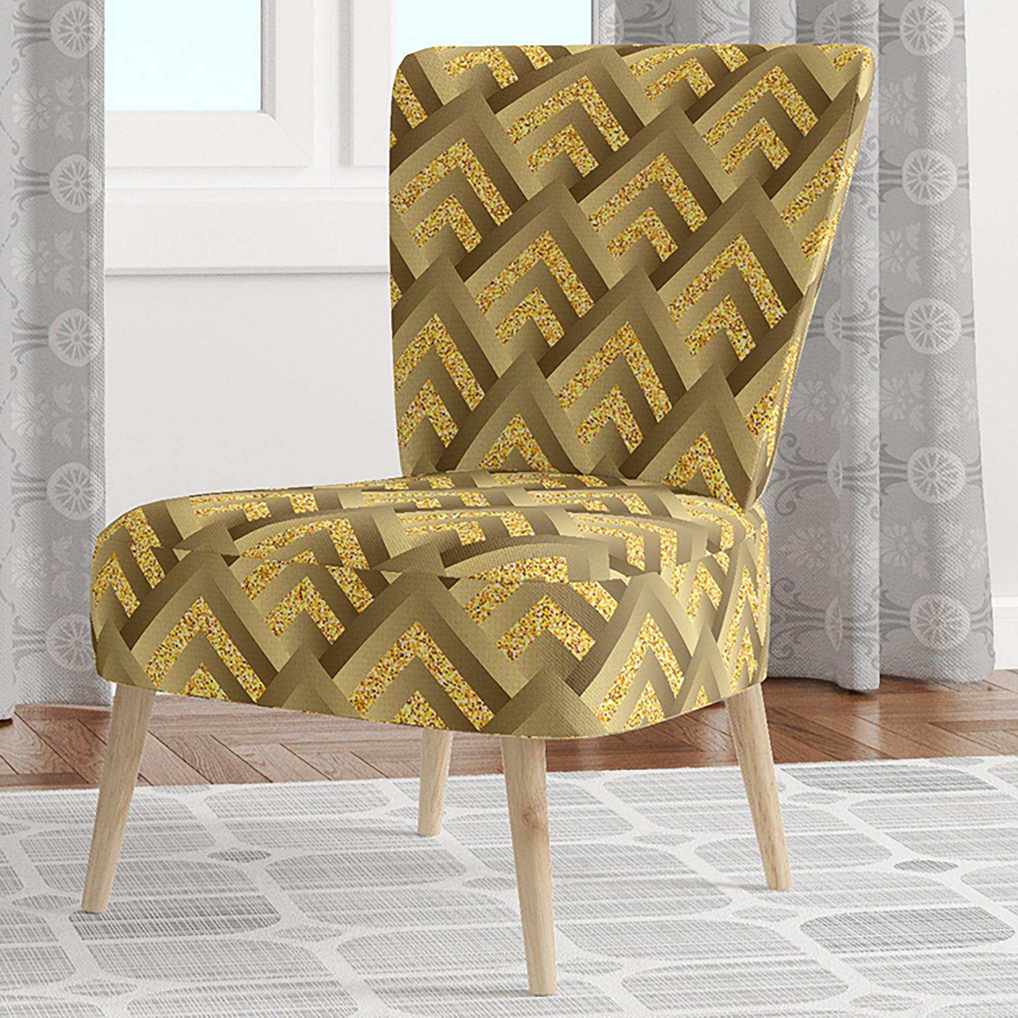 Golden Plaid pattern Mid-Century Accent Chair