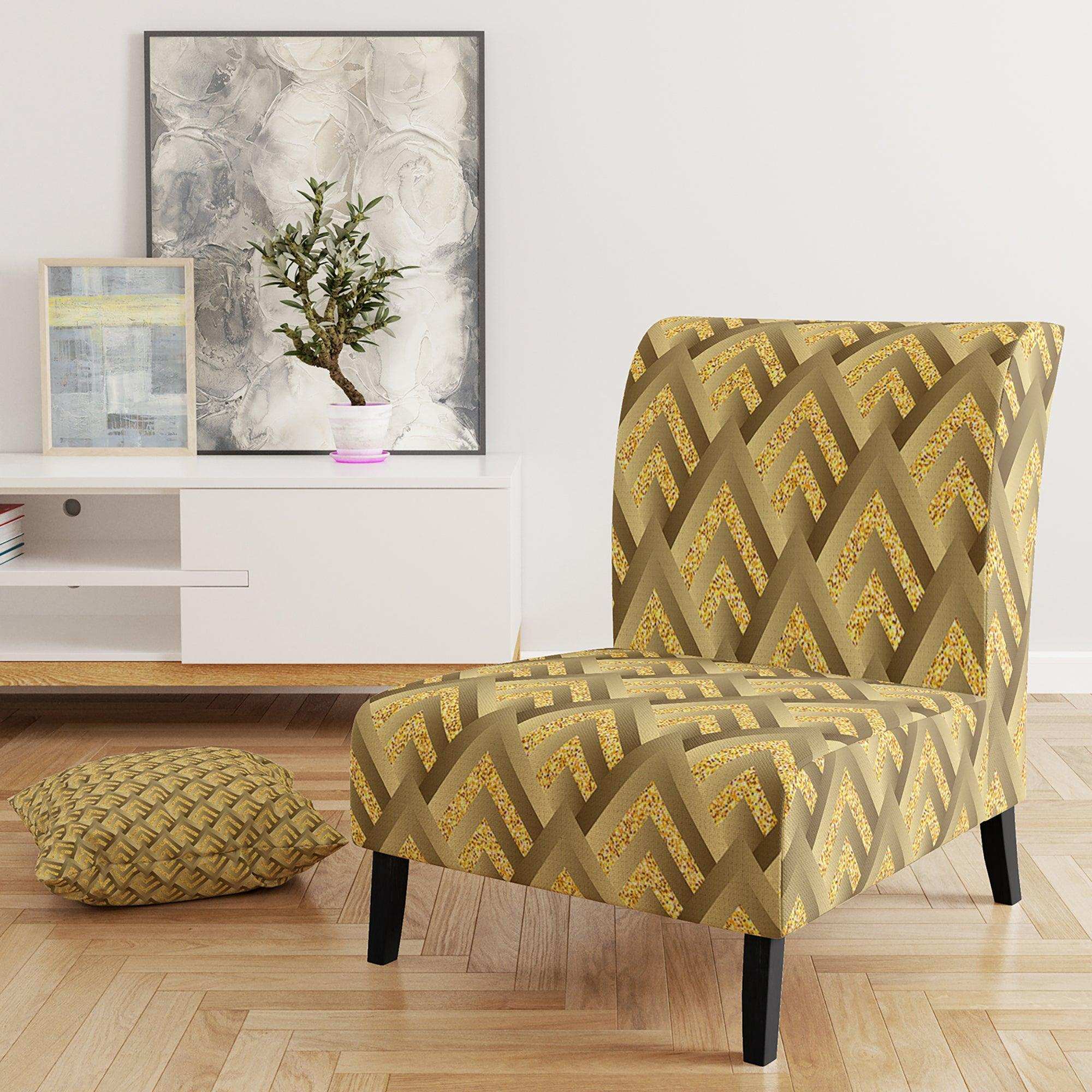 Golden Plaid pattern Mid-Century Accent Chair