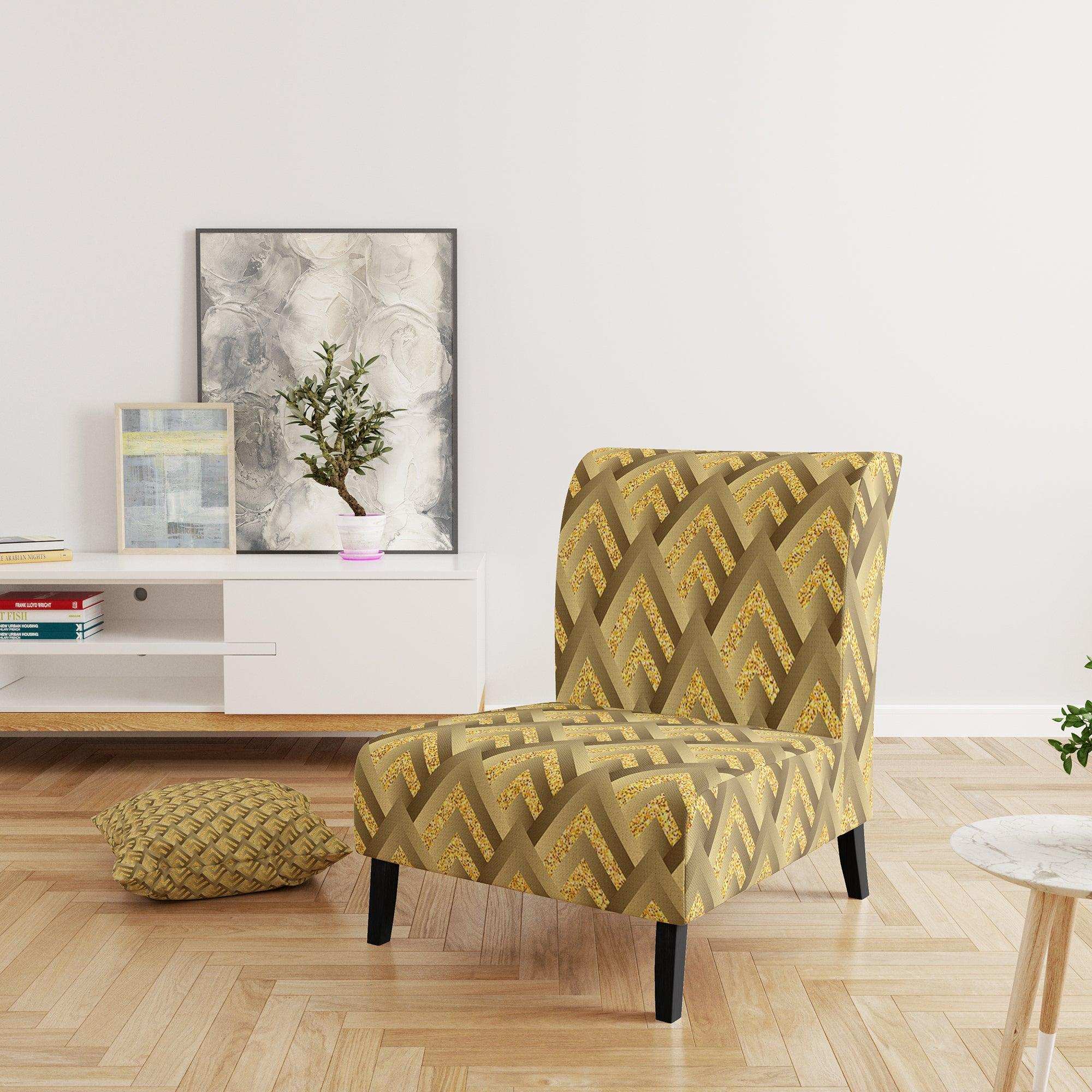 Golden Plaid pattern Mid-Century Accent Chair