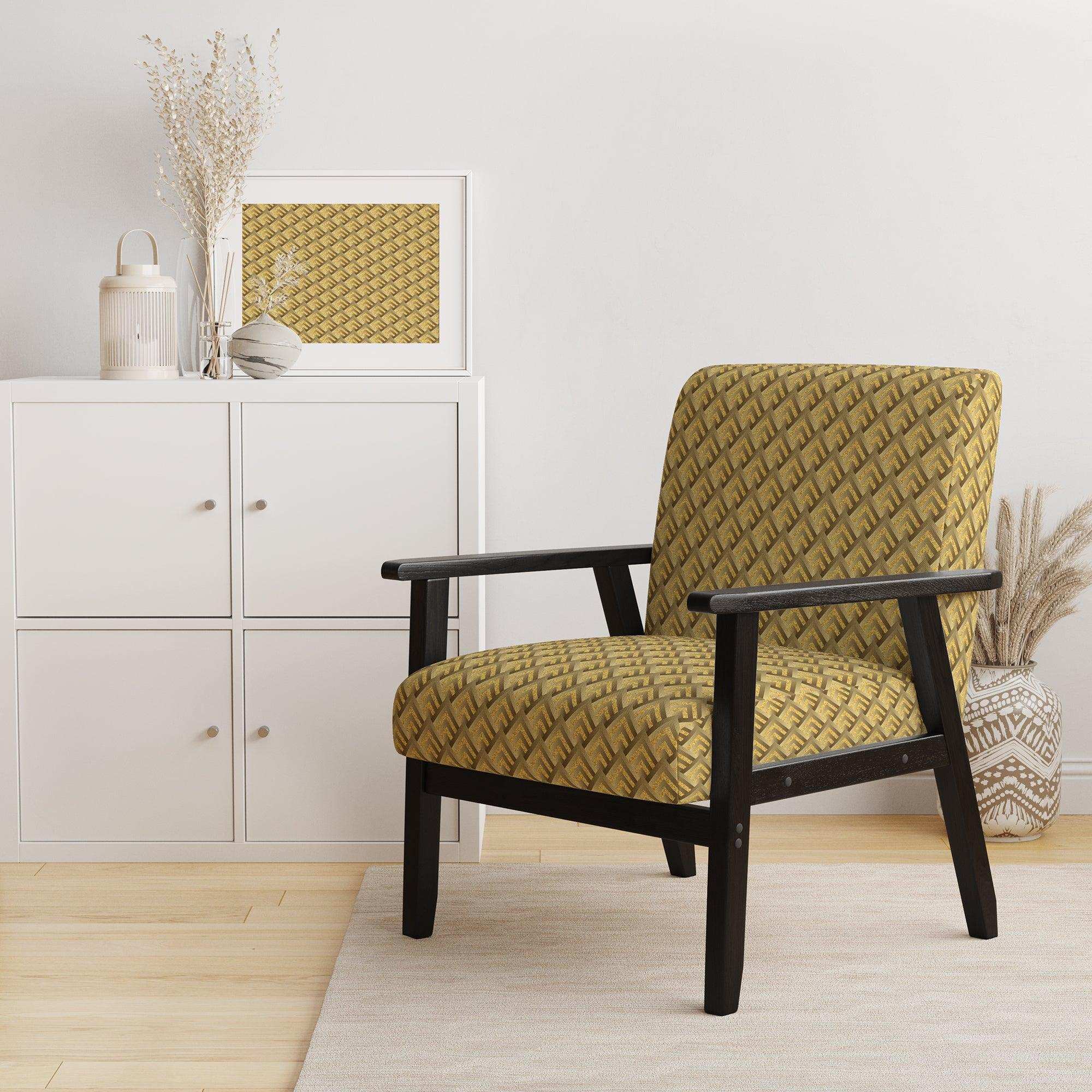 Golden Plaid pattern Mid-Century Accent Chair