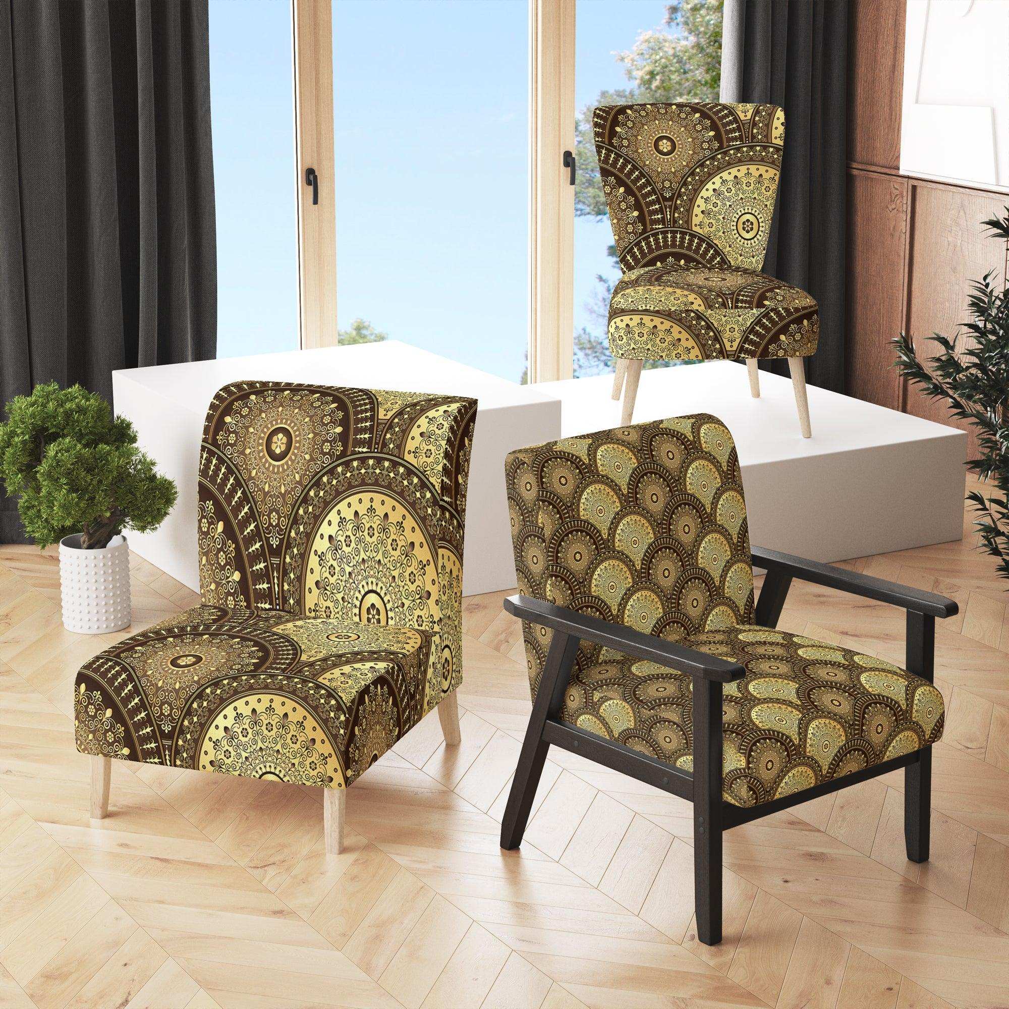 Golden Circular Pattern I Mid-Century Accent Chair