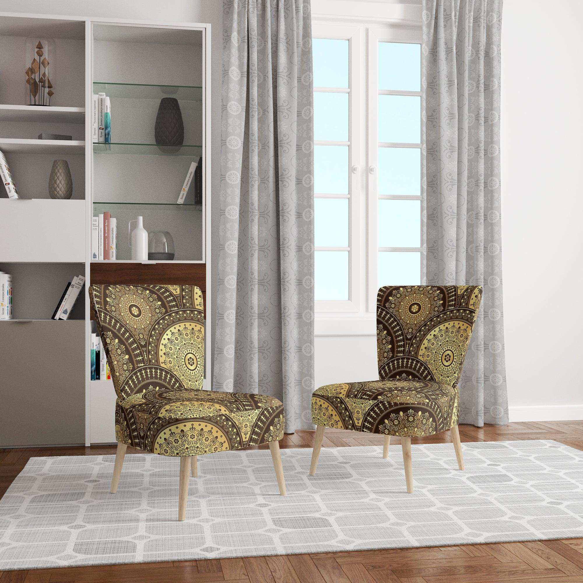 Golden Circular Pattern I Mid-Century Accent Chair