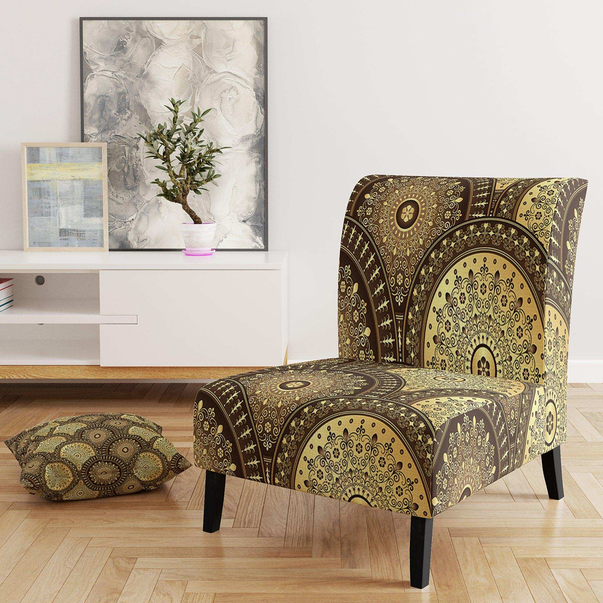 Golden Circular Pattern I Mid-Century Accent Chair