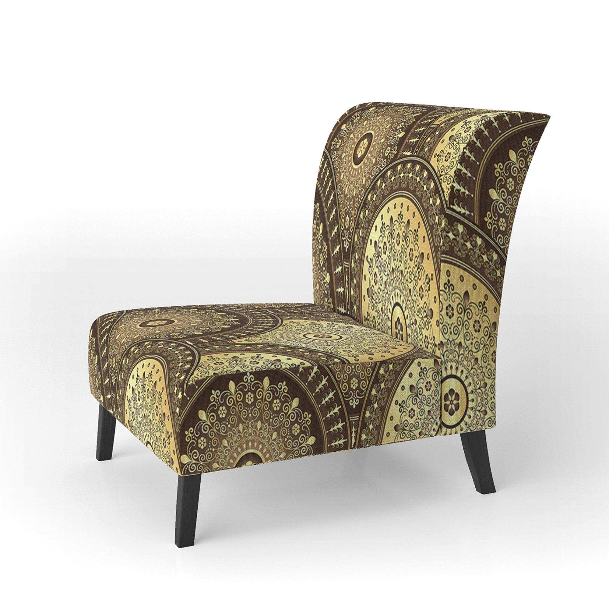 Golden Circular Pattern I Mid-Century Accent Chair