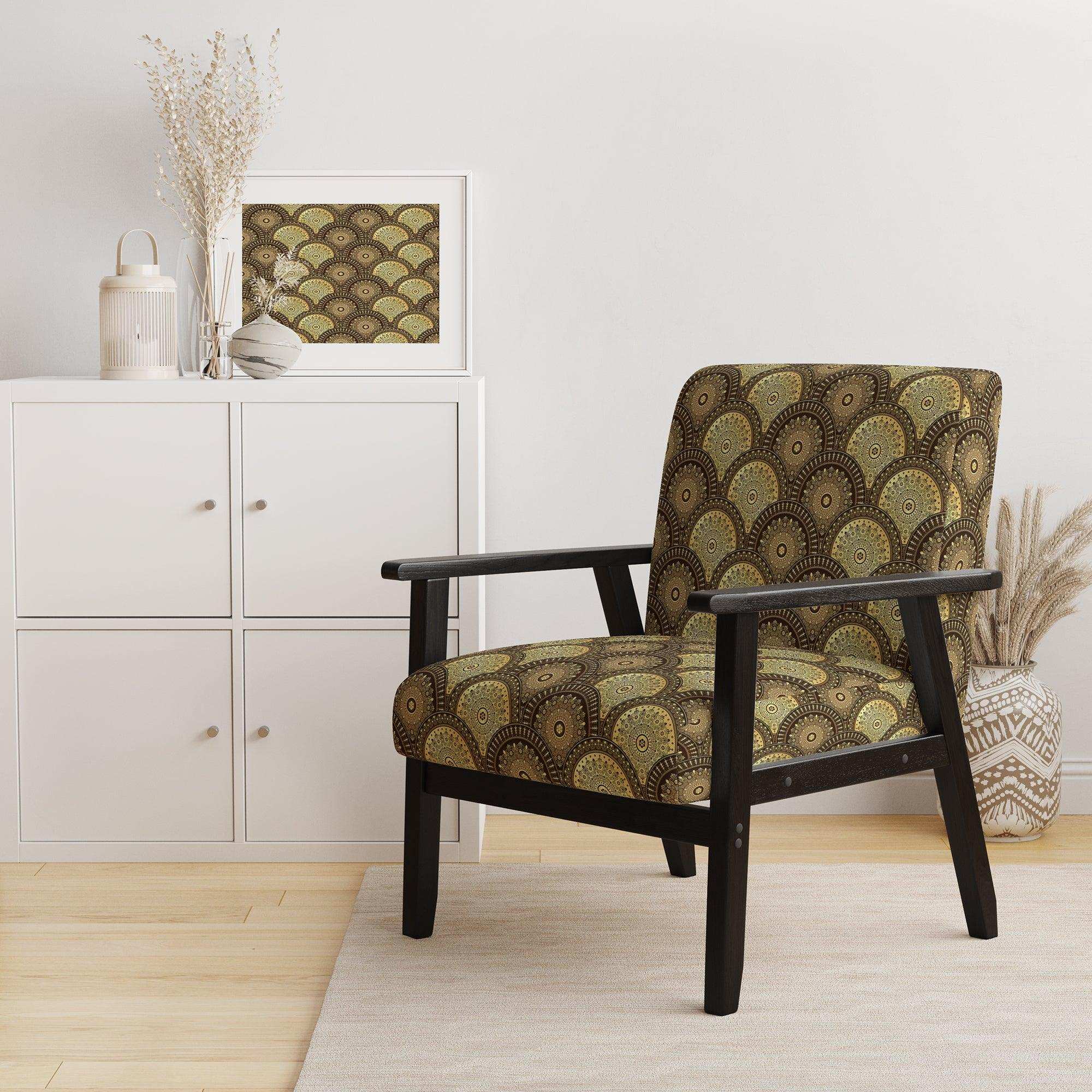 Golden Circular Pattern I Mid-Century Accent Chair
