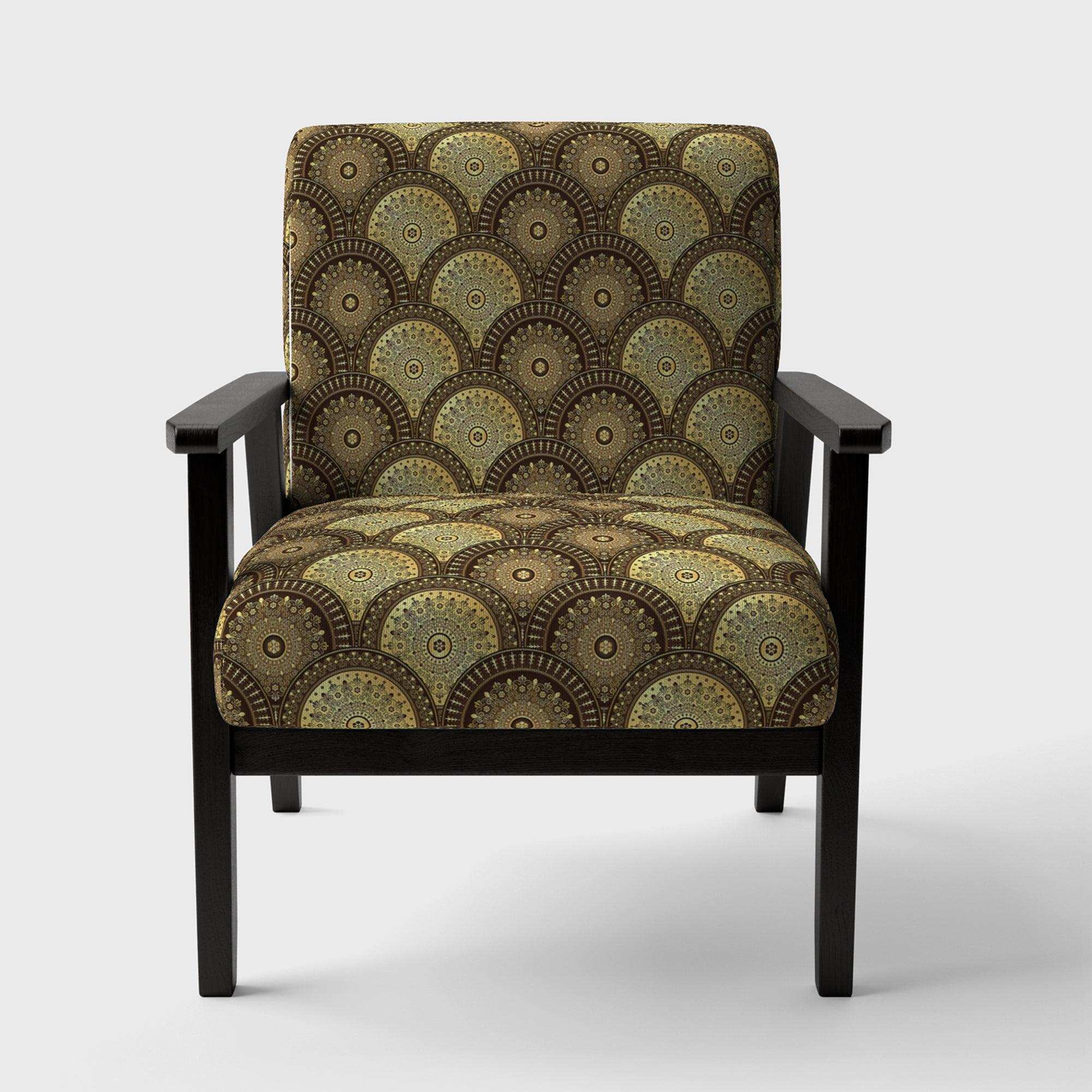 Golden Circular Pattern I Mid-Century Accent Chair