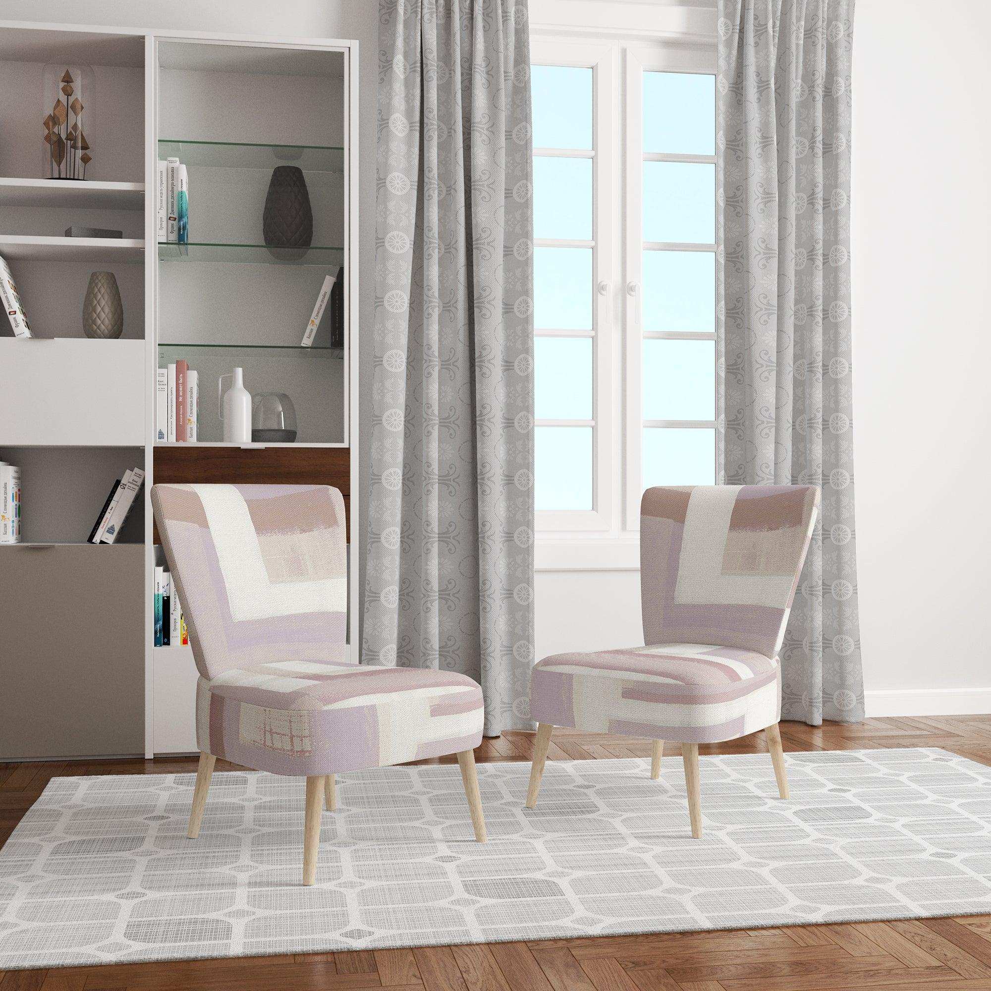 Pink Geometric Form Windows I Transitional Accent Chair