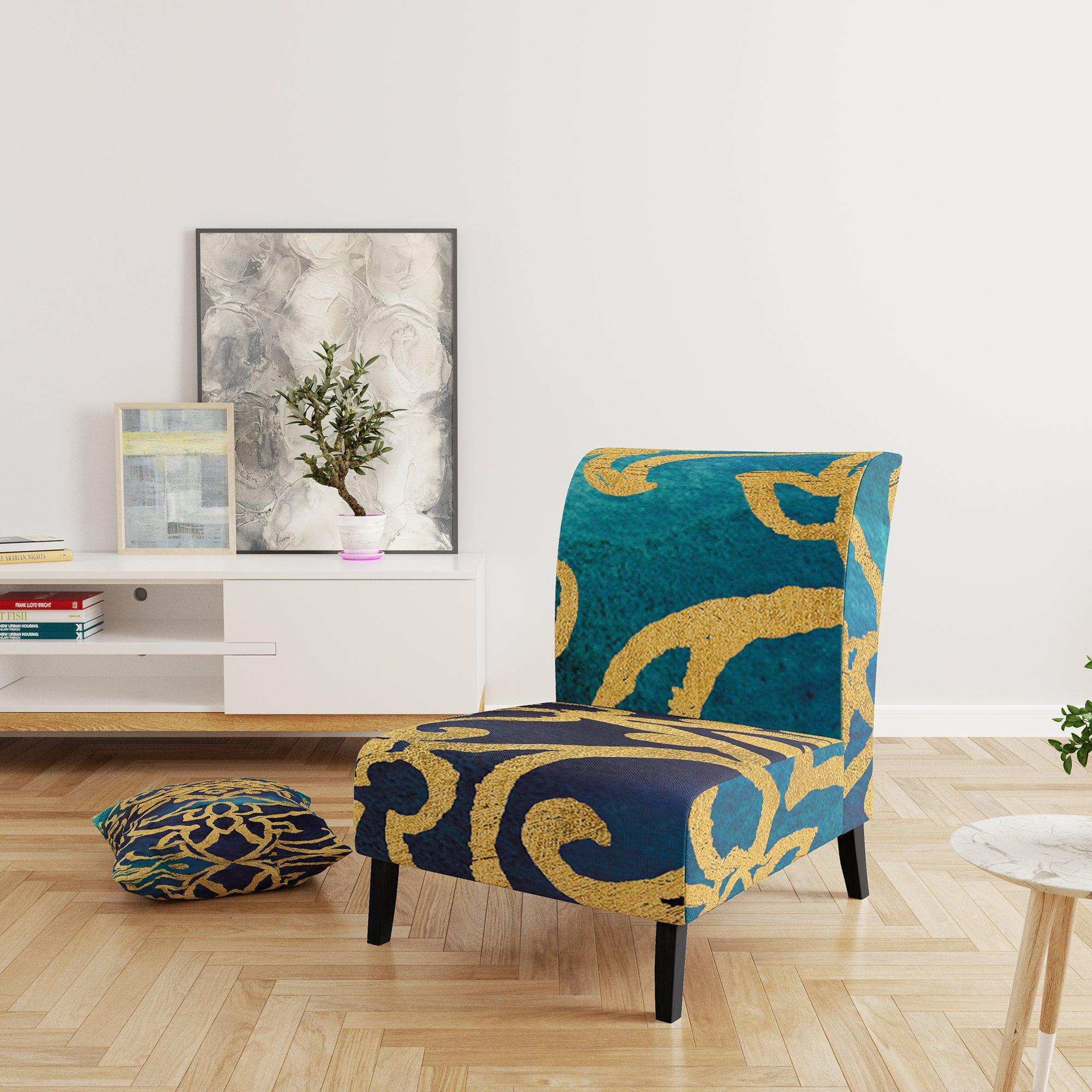 metallic Glam Indigo Form II Transitional Accent Chair
