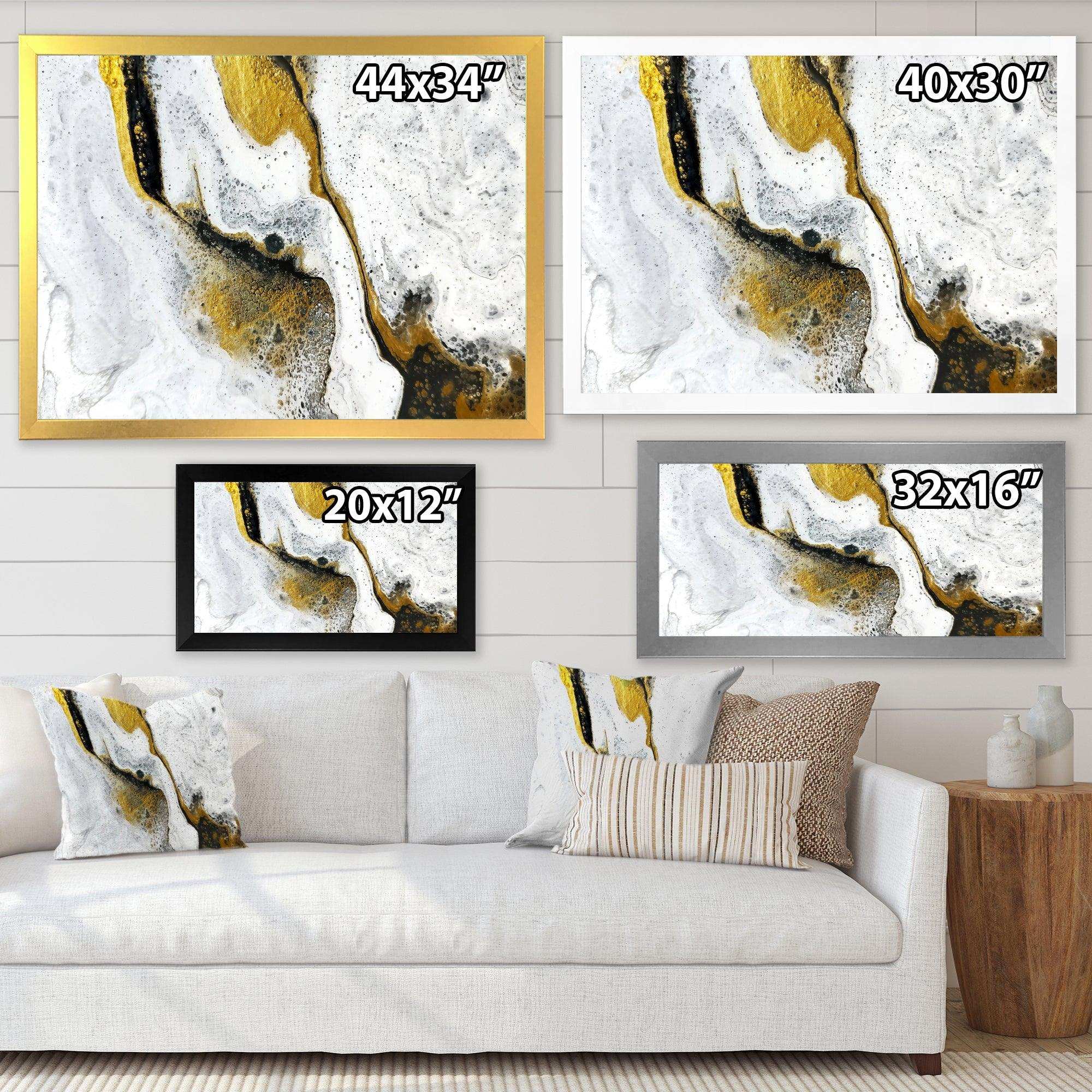 Gold and Black on White Acrylic Marble - Modern Living Room Wall Decor