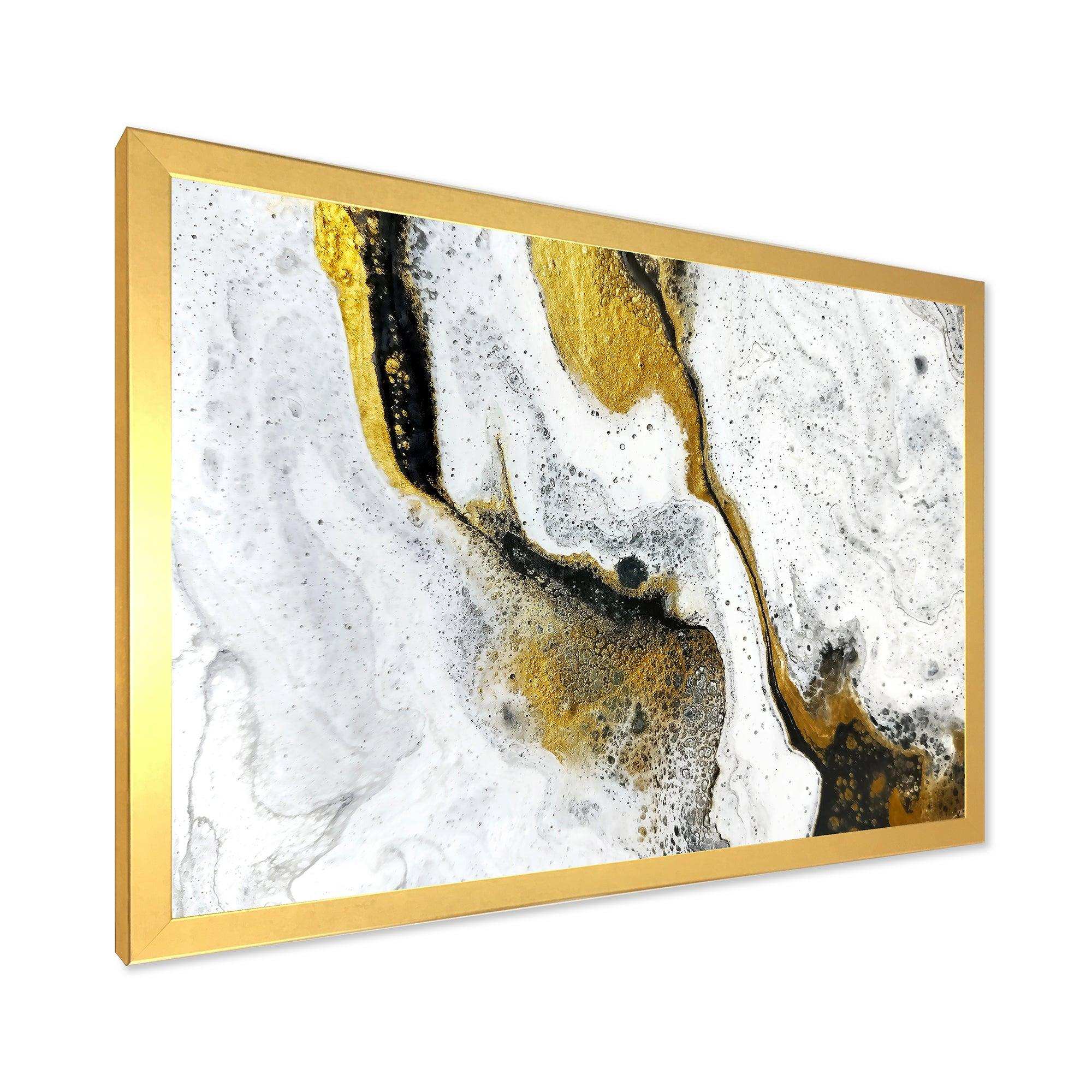 Gold and Black on White Acrylic Marble - Modern Living Room Wall Decor