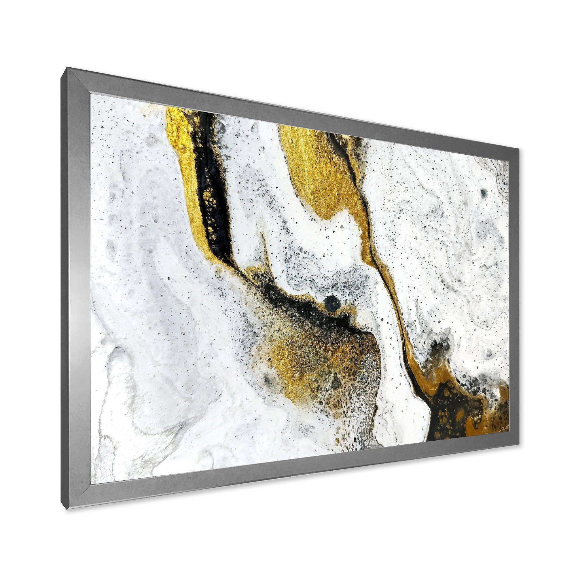 Gold and Black on White Acrylic Marble - Modern Living Room Wall Decor