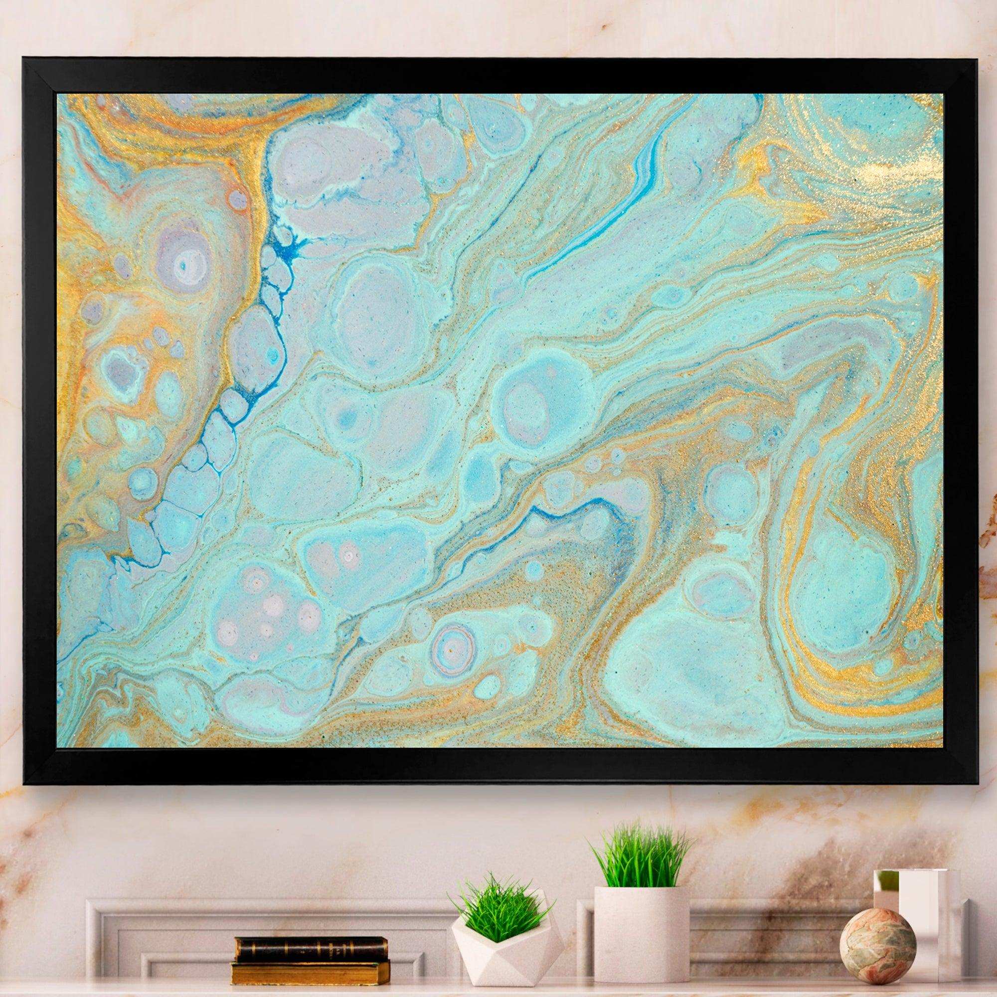 Blue and Gold Marble Agate Ripples II - Wall Art Prints